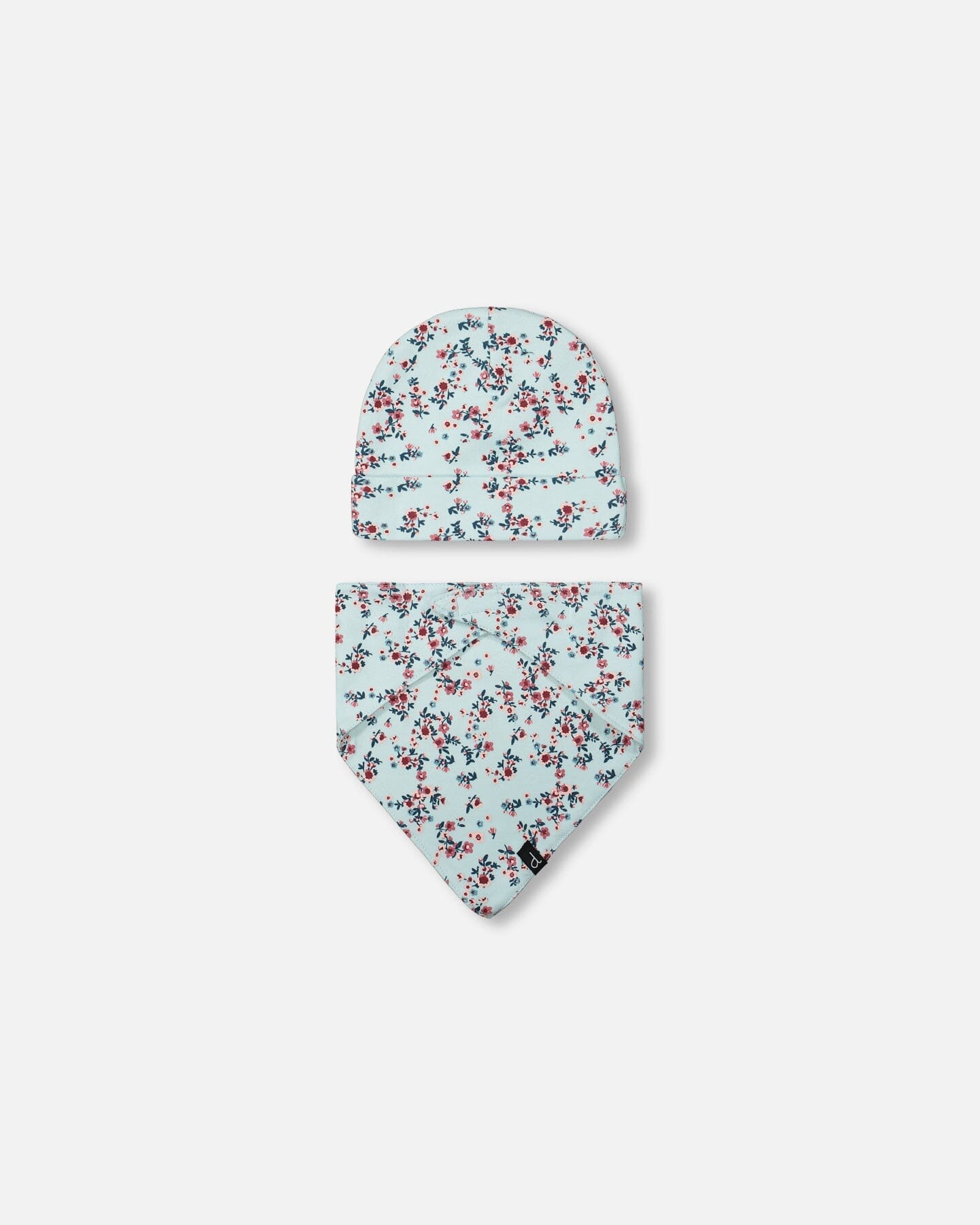 Organic Cotton Printed Floral Hat And Bib Set Light Blue