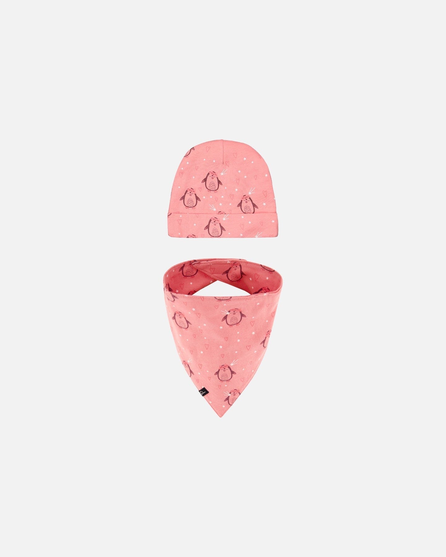 Organic Cotton Printed Penguins Hat And Bib Set Pink