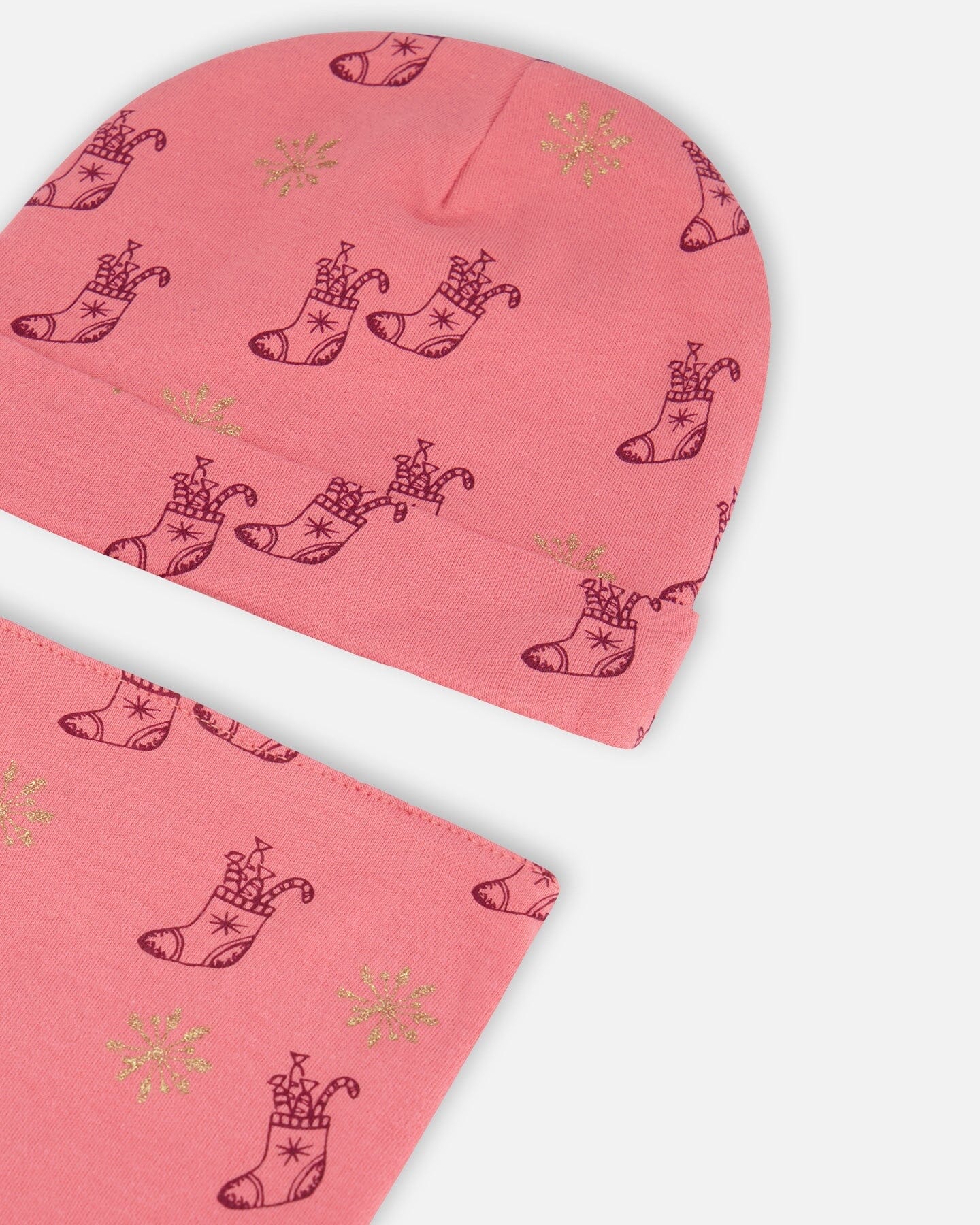 Organic Cotton Printed Christmas Stocking Hat And Bib Set Pink