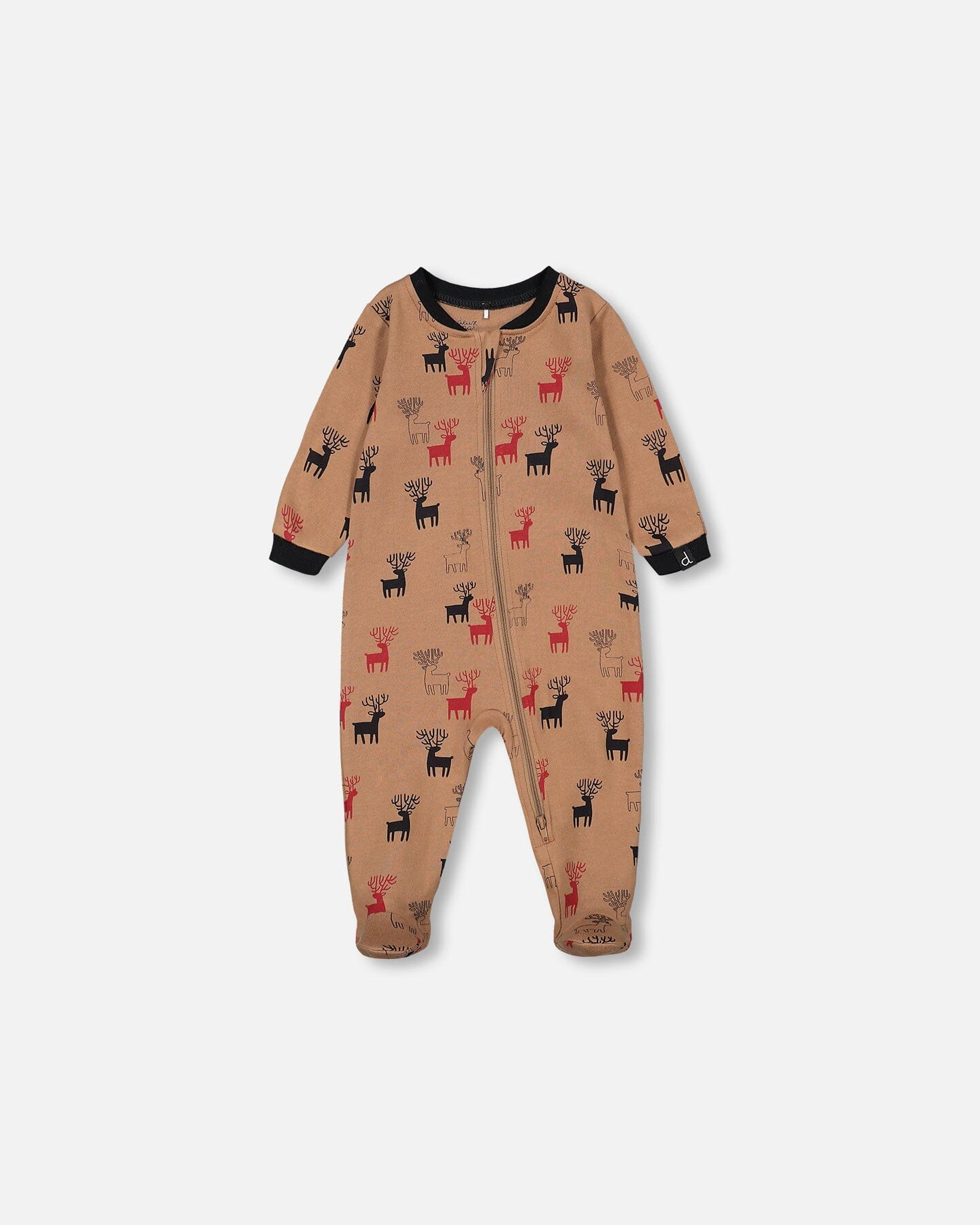 Organic Cotton One Piece Pajama Nutmeg Reindeers Print