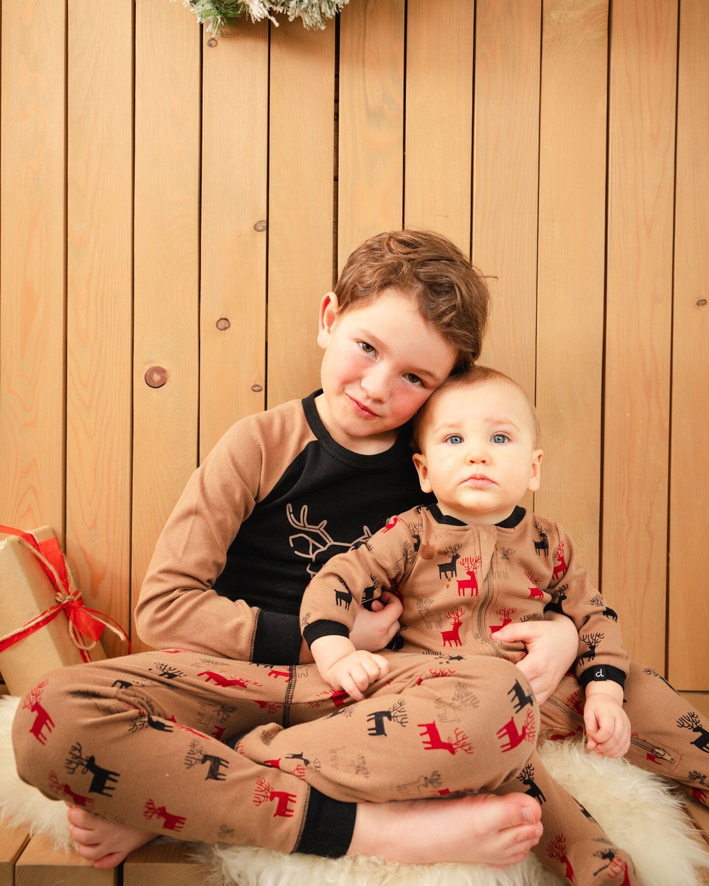 Organic Cotton One Piece Pajama Nutmeg Reindeers Print