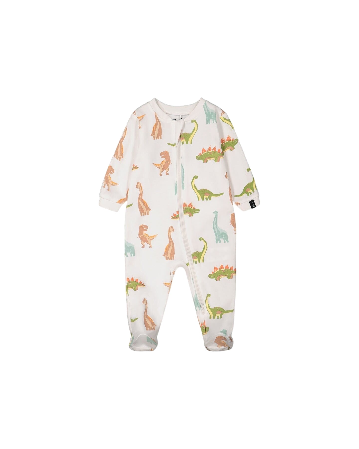 Organic Cotton One Piece Pajama Off White Dinosaurs Print