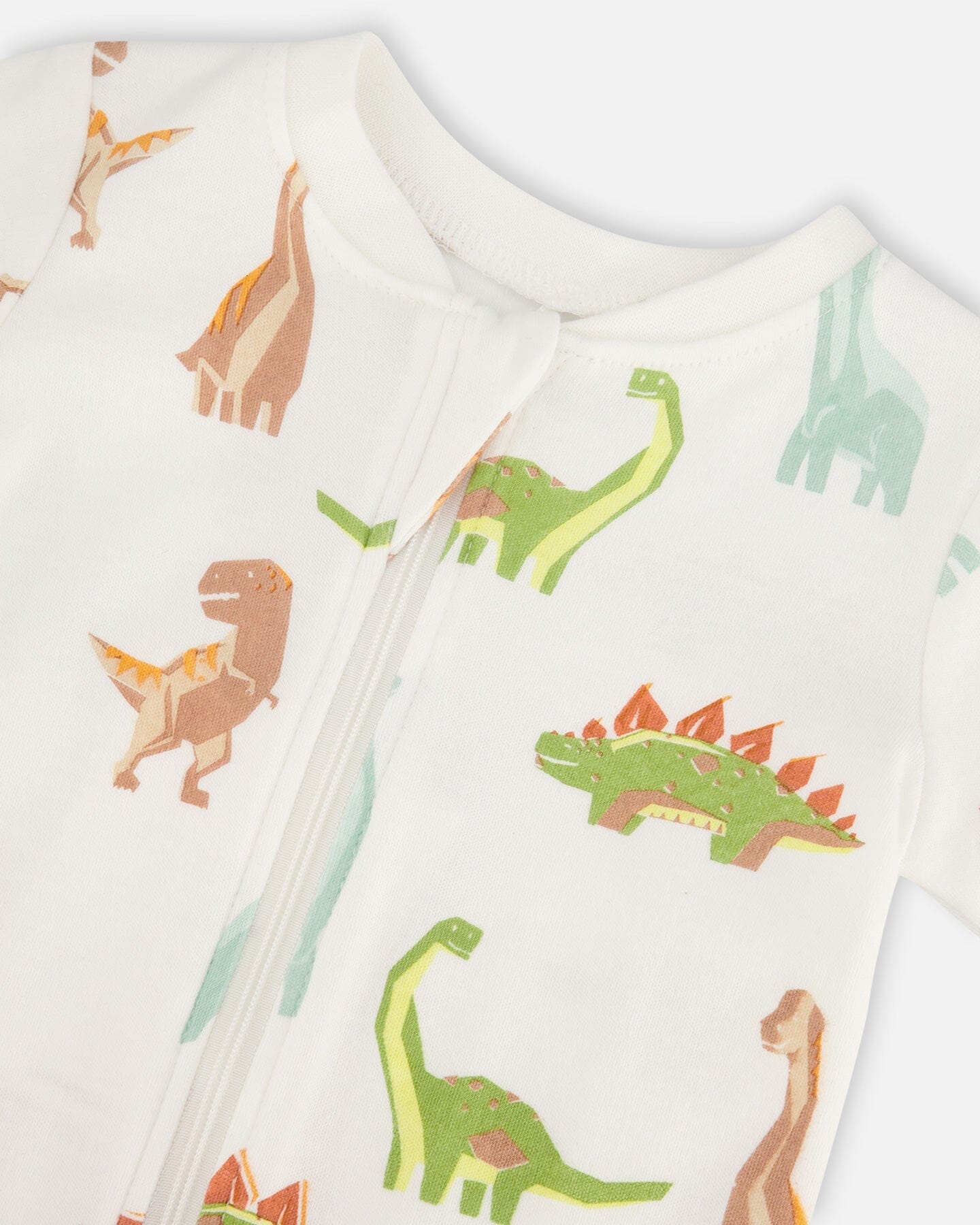 Organic Cotton One Piece Pajama Off White Dinosaurs Print