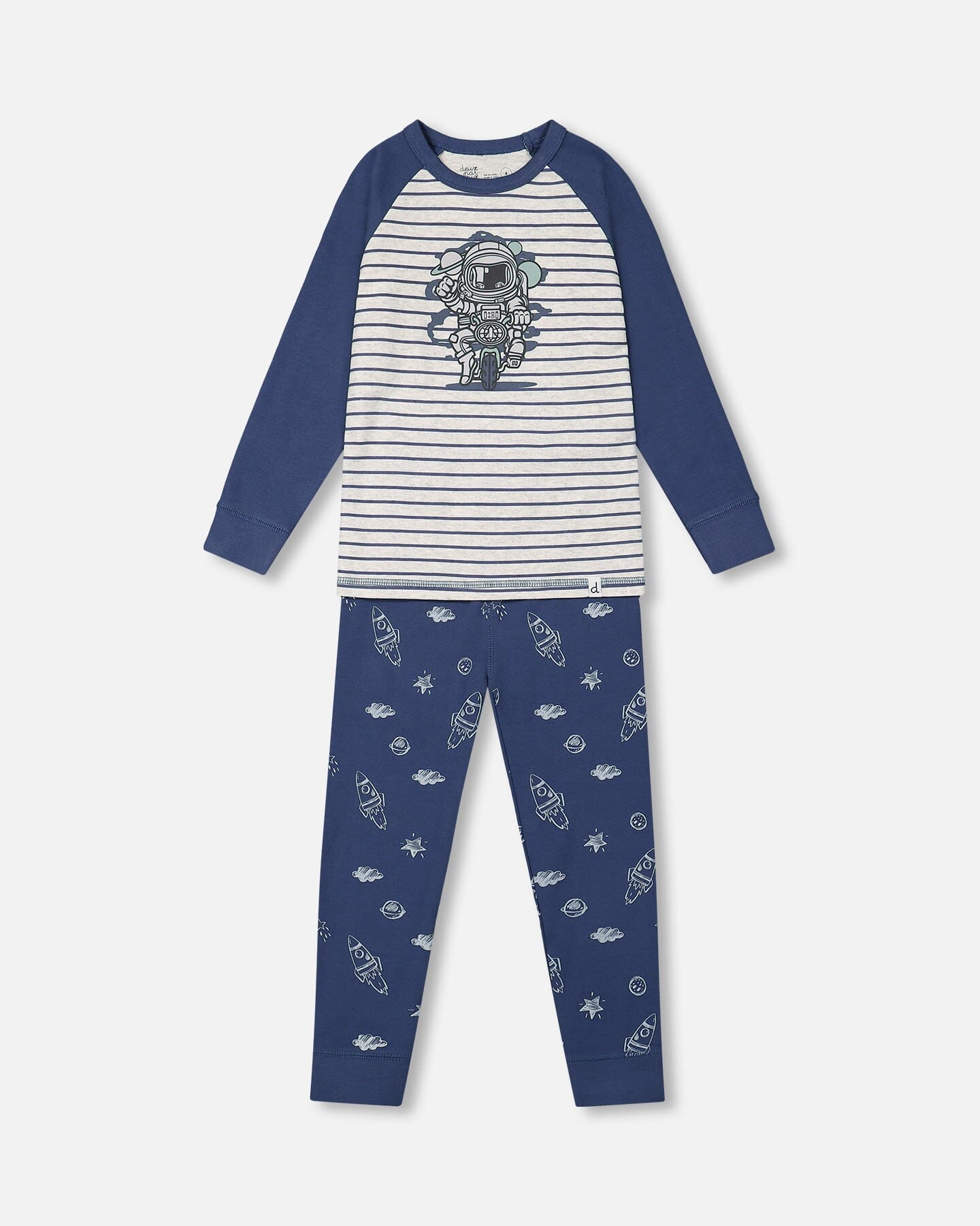 Organic Cotton Printed Space Ranger Two Piece Pajama Set Navy