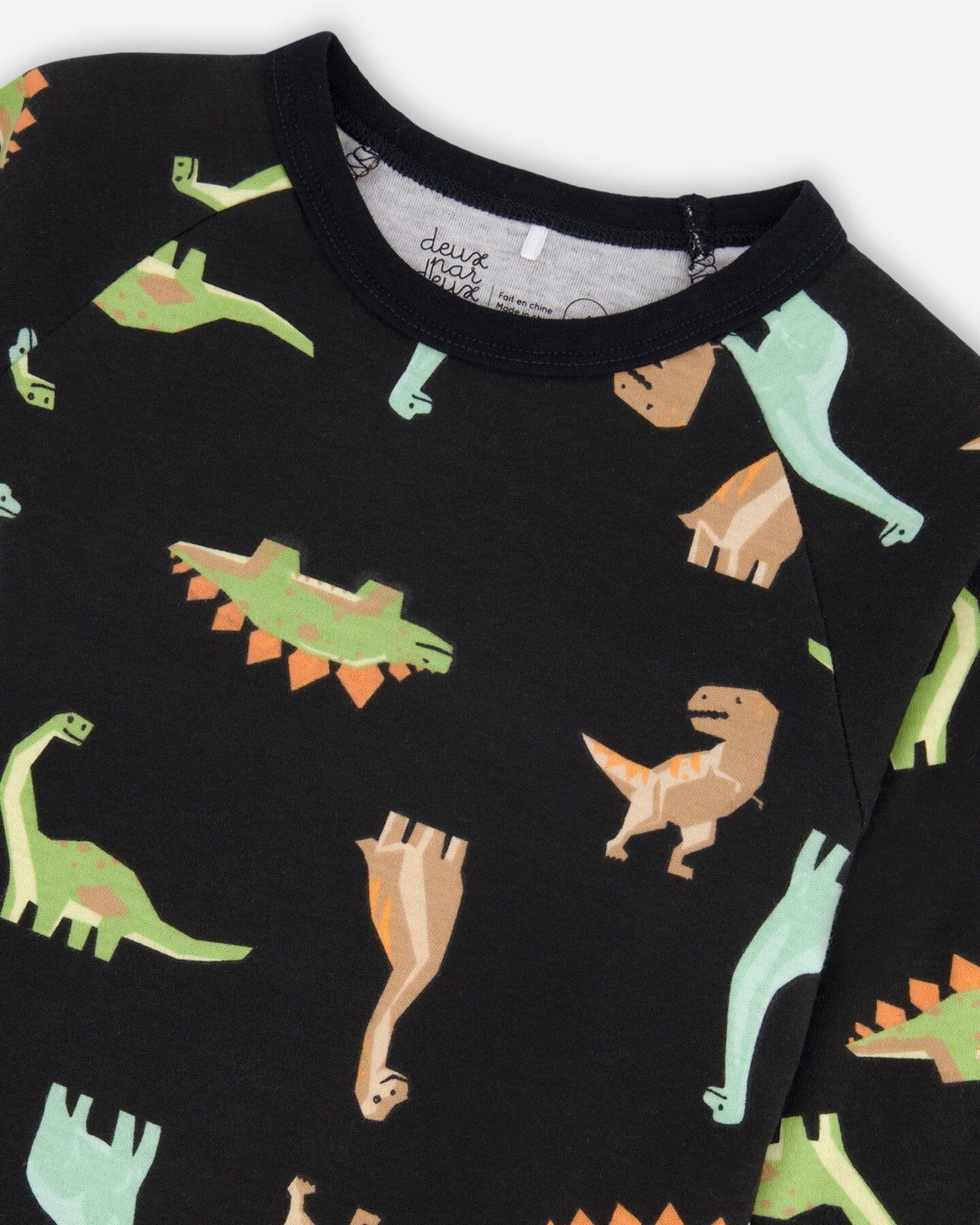 Organic Cotton Printed Dinosaurs Two Piece Pajama Set Black