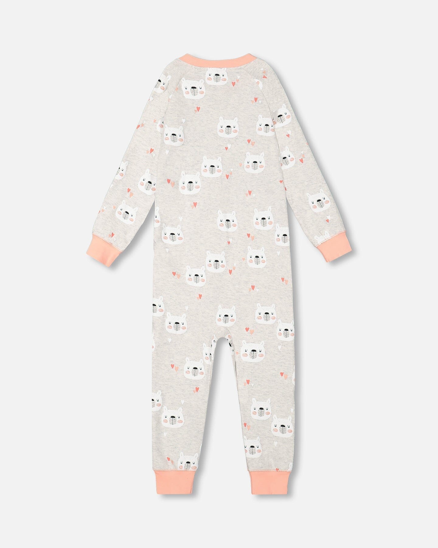 Organic Cotton One Piece Long Sleeve Printed Bears Pajama Oatmeal Mix