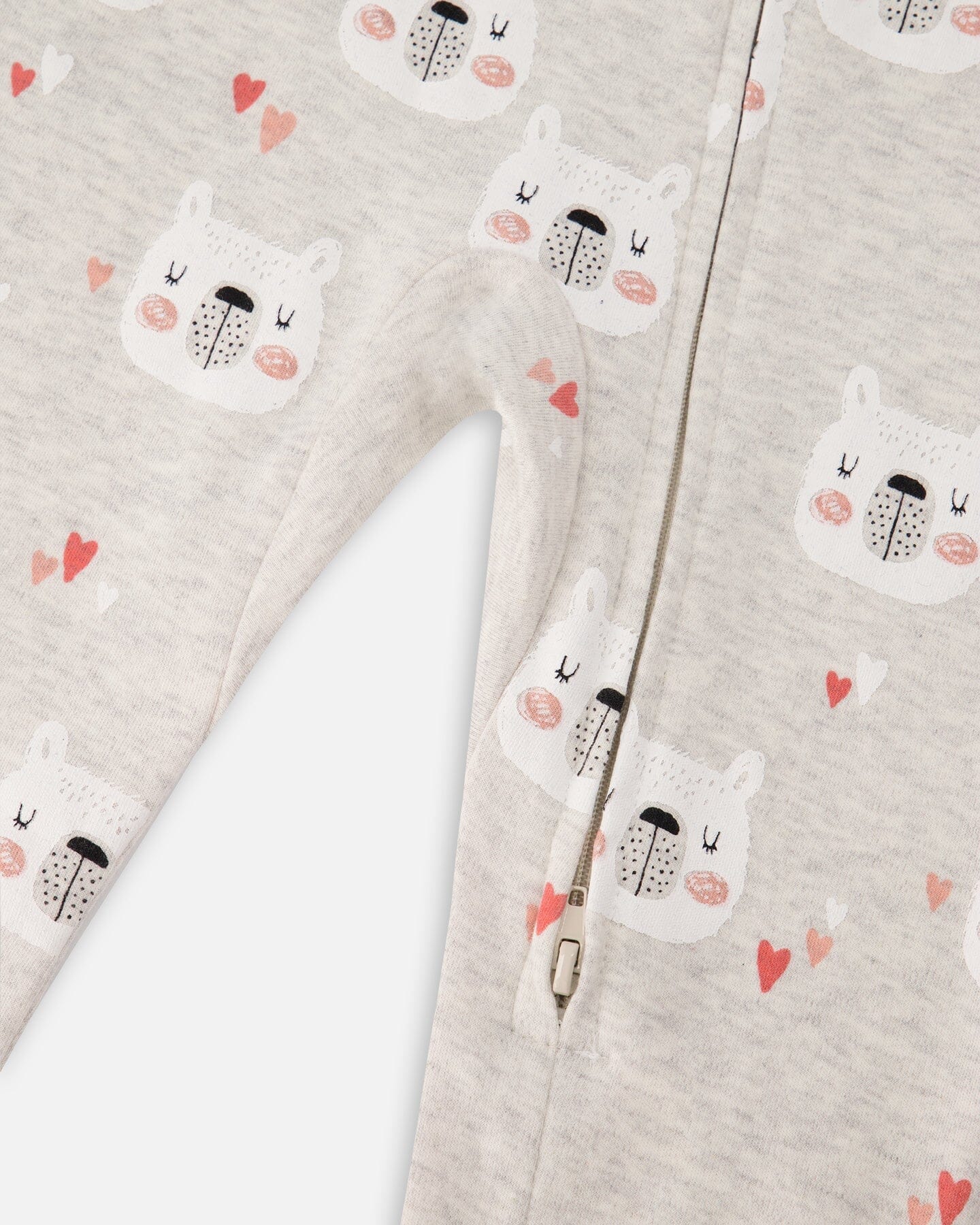 Organic Cotton One Piece Long Sleeve Printed Bears Pajama Oatmeal Mix