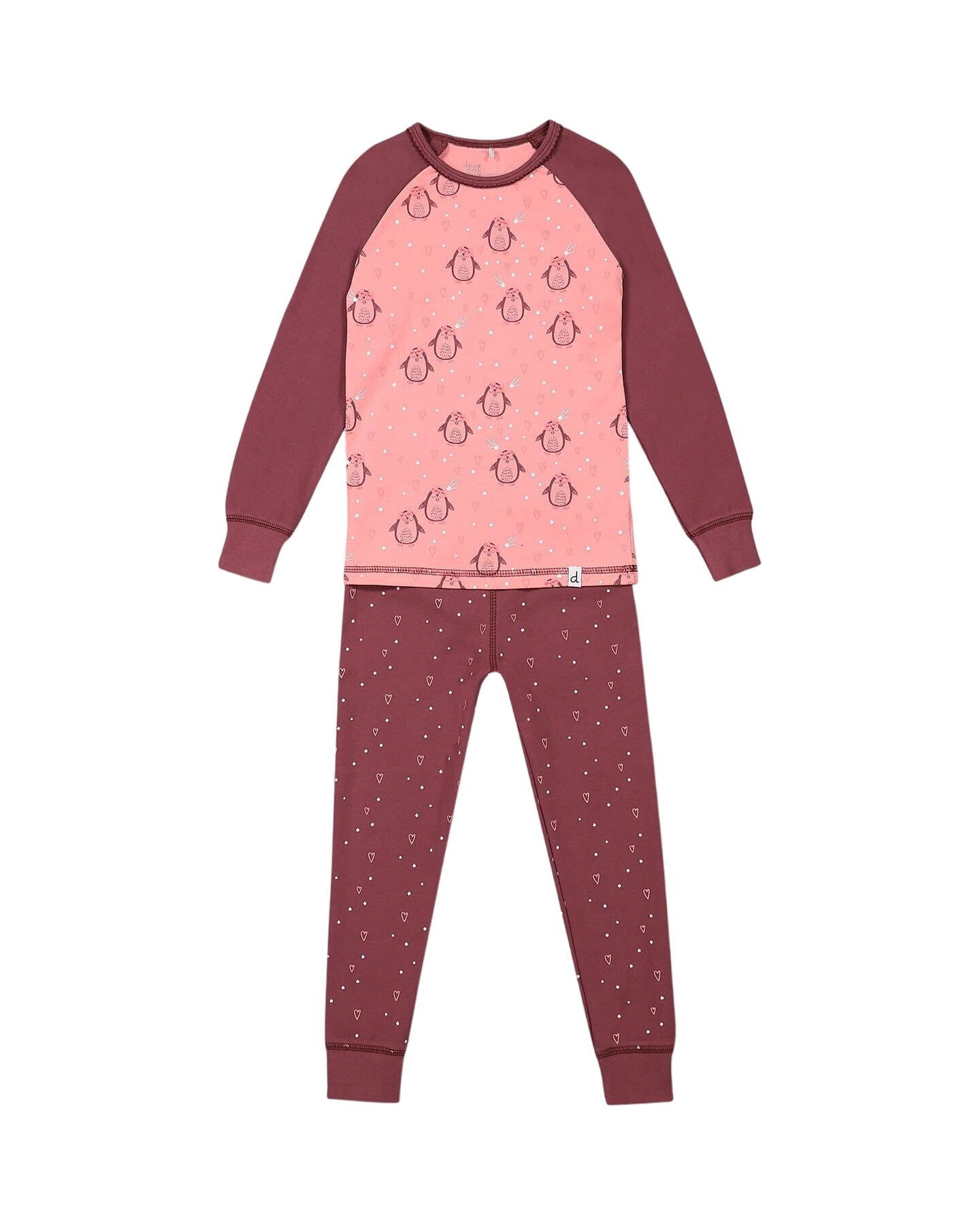 Organic Cotton Long Sleeve Two Piece Printed Penguins Pajama Set Pink