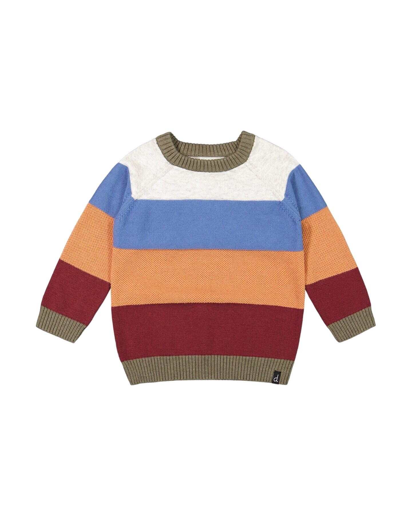Knitted Raglan Sweater Red Wine, Burnt Orange And Oatmeal Stripe