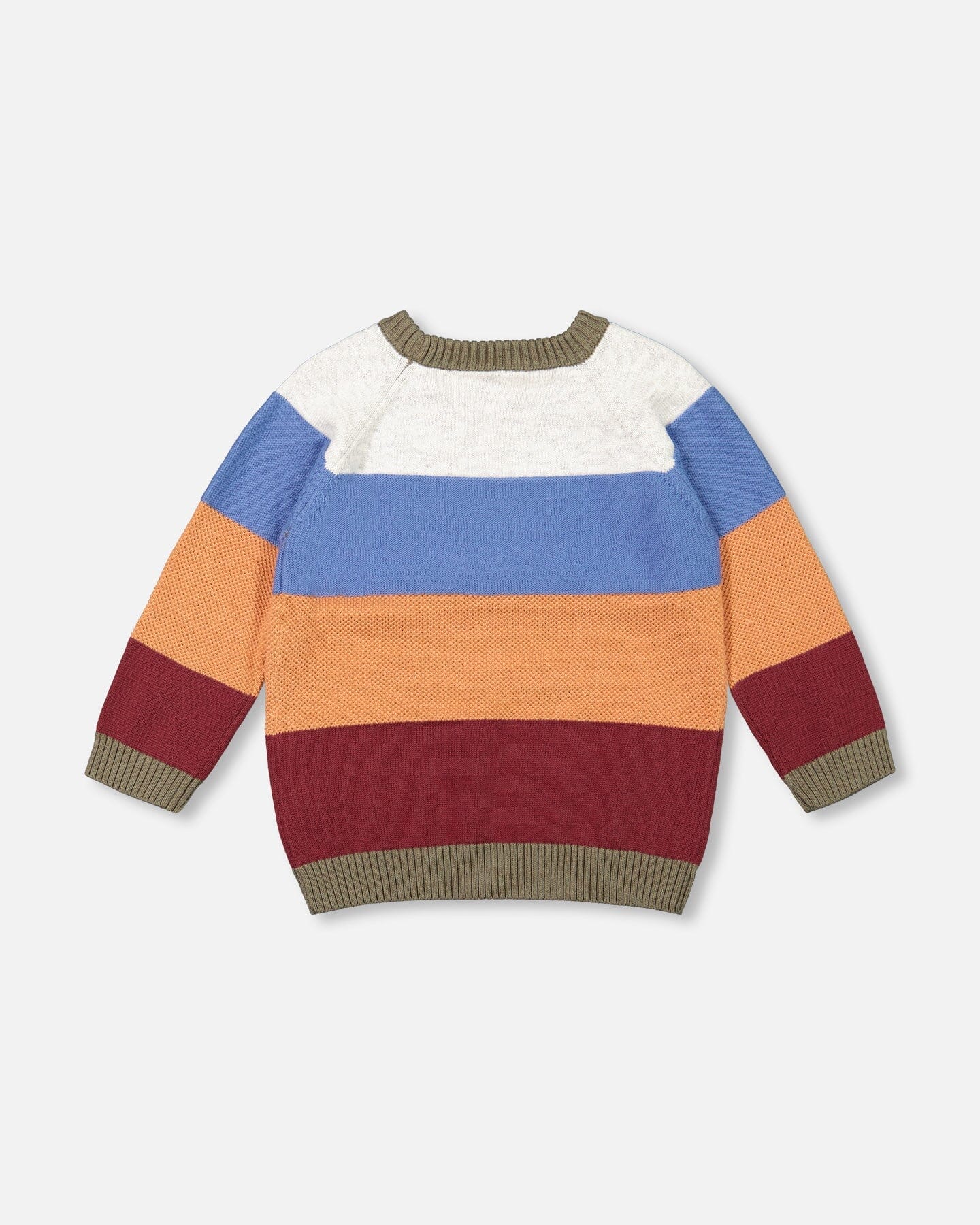 Knitted Raglan Sweater Red Wine, Burnt Orange And Oatmeal Stripe