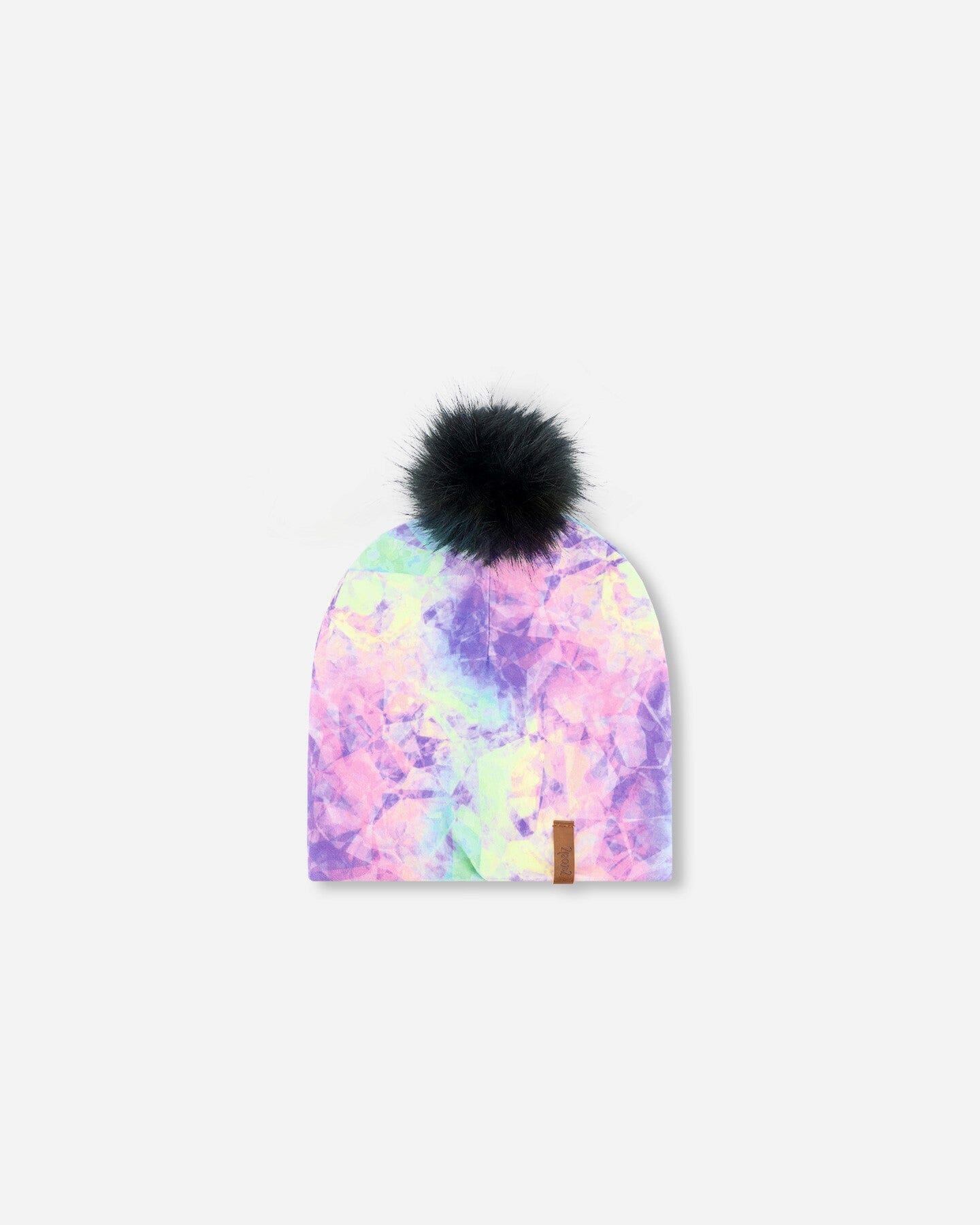 Printed Jersey Detachable Pompom Hat Rainbow Print