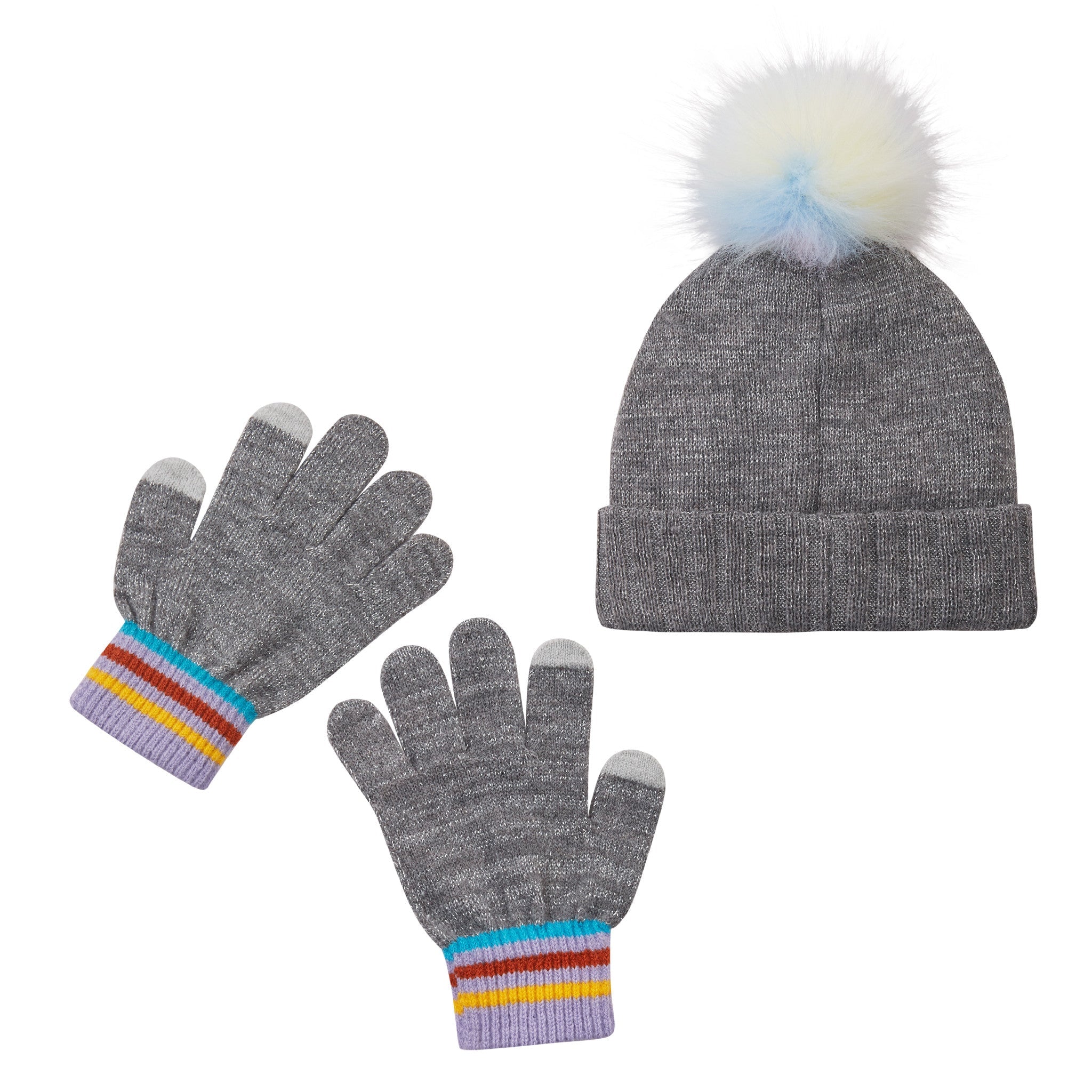 Grey Rainbow Winter Hat & Glove Set