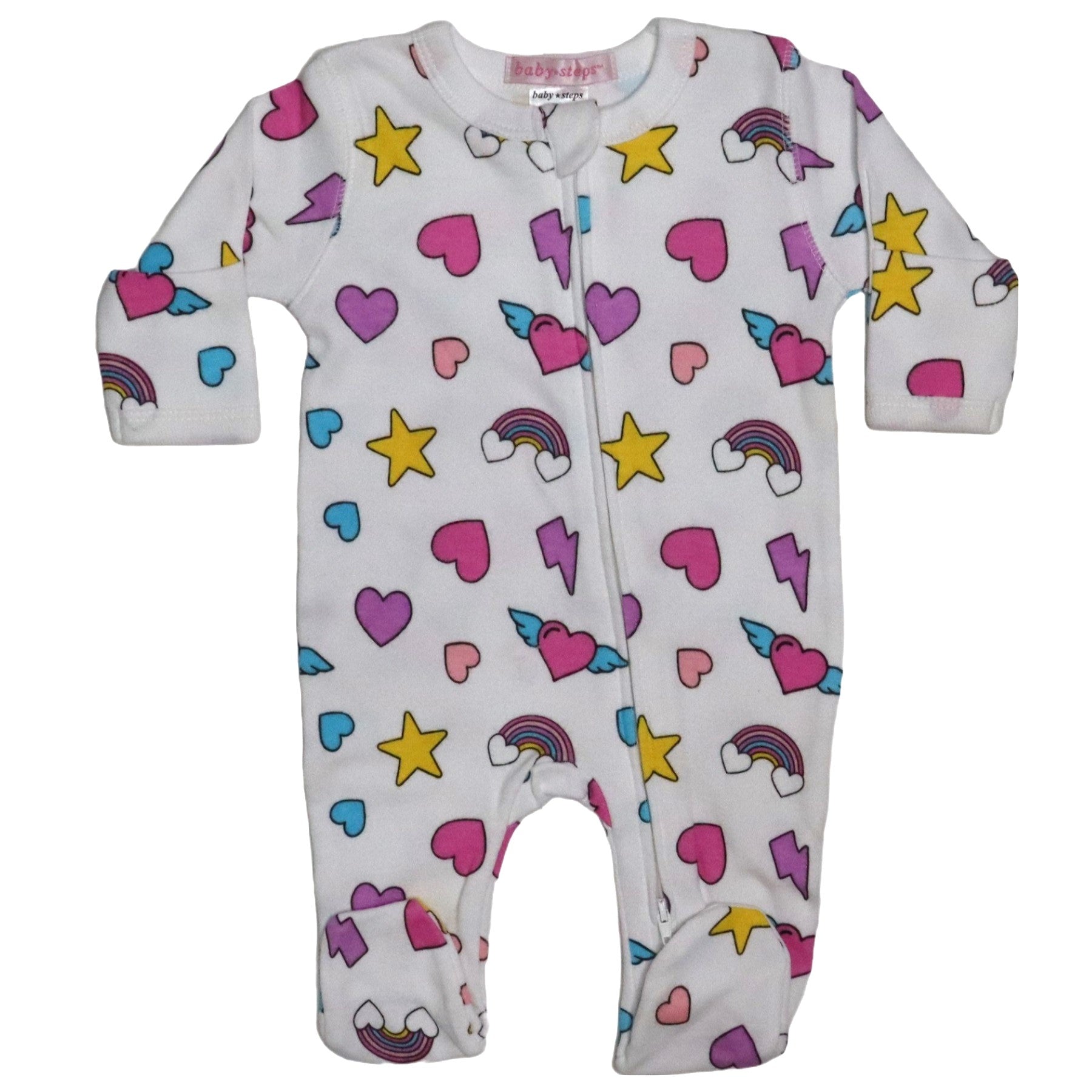 Baby Zipper Footie - Rainbow Hearts