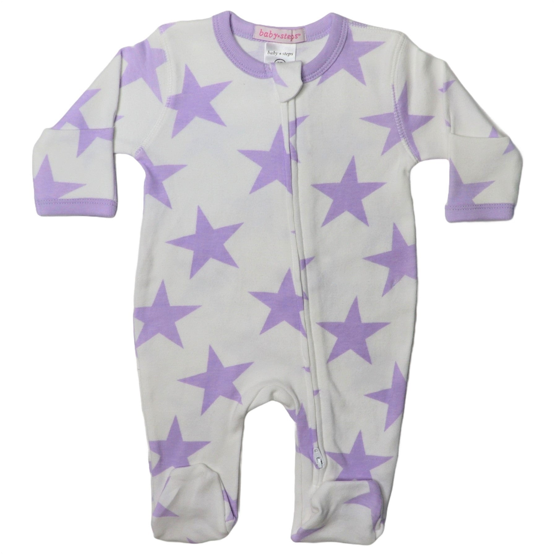 Baby Zipper Footie - Large Lilac Stars