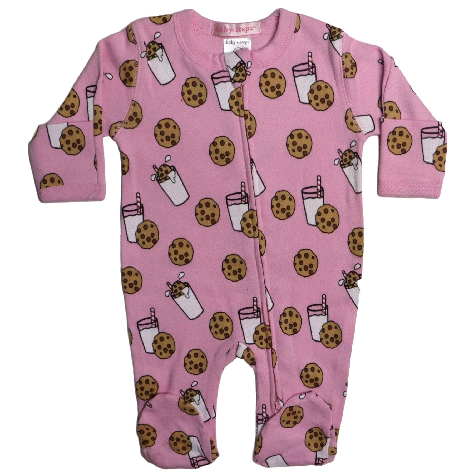 Baby Zipper Footie - Milk & Cookies On Pink