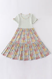 Platinum Flroal Print Stripe Tiered Dress For Adult