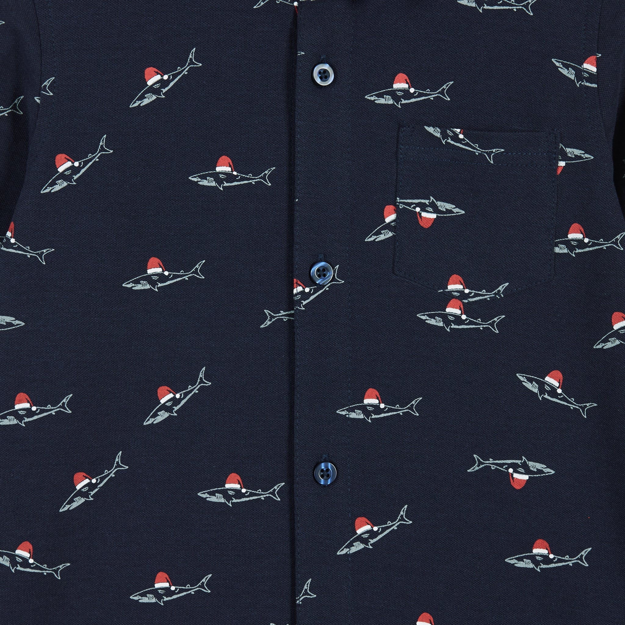 Infant Navy Holiday Sharks Knit Pique Buttondown Set  | Navy