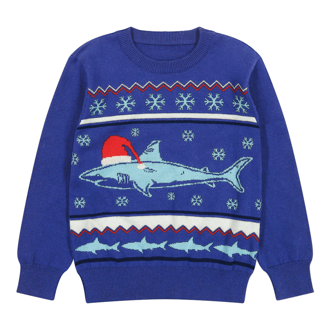 Festive Shark Holiday Sweater Set | Navy