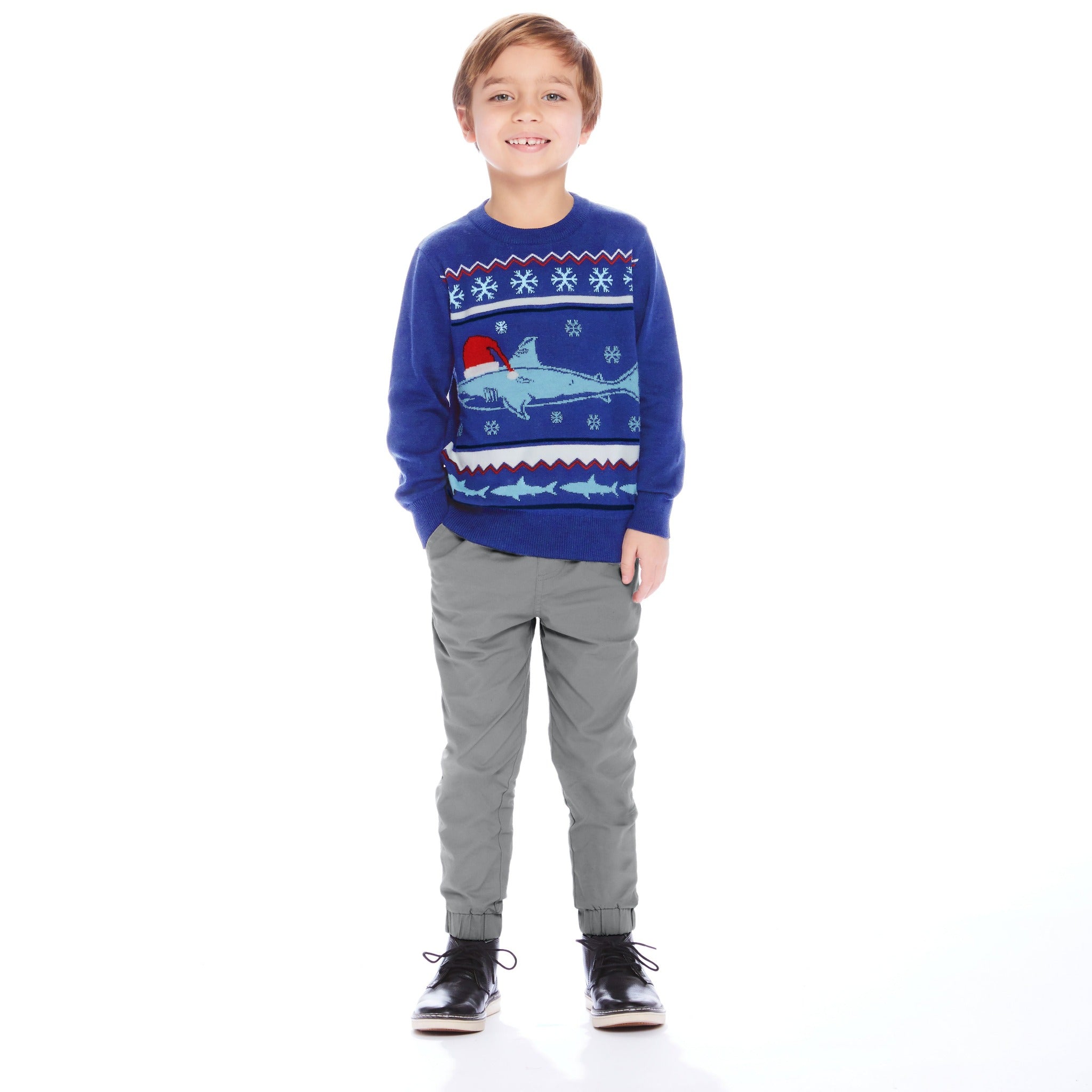Festive Shark Holiday Sweater Set | Navy