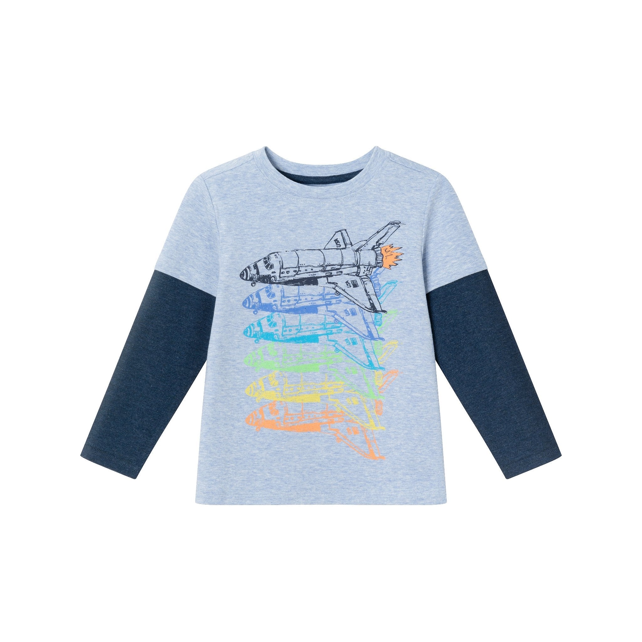 Kids Long Sleeve Two-fer Graphic Tee Shirt | Space Shuttle