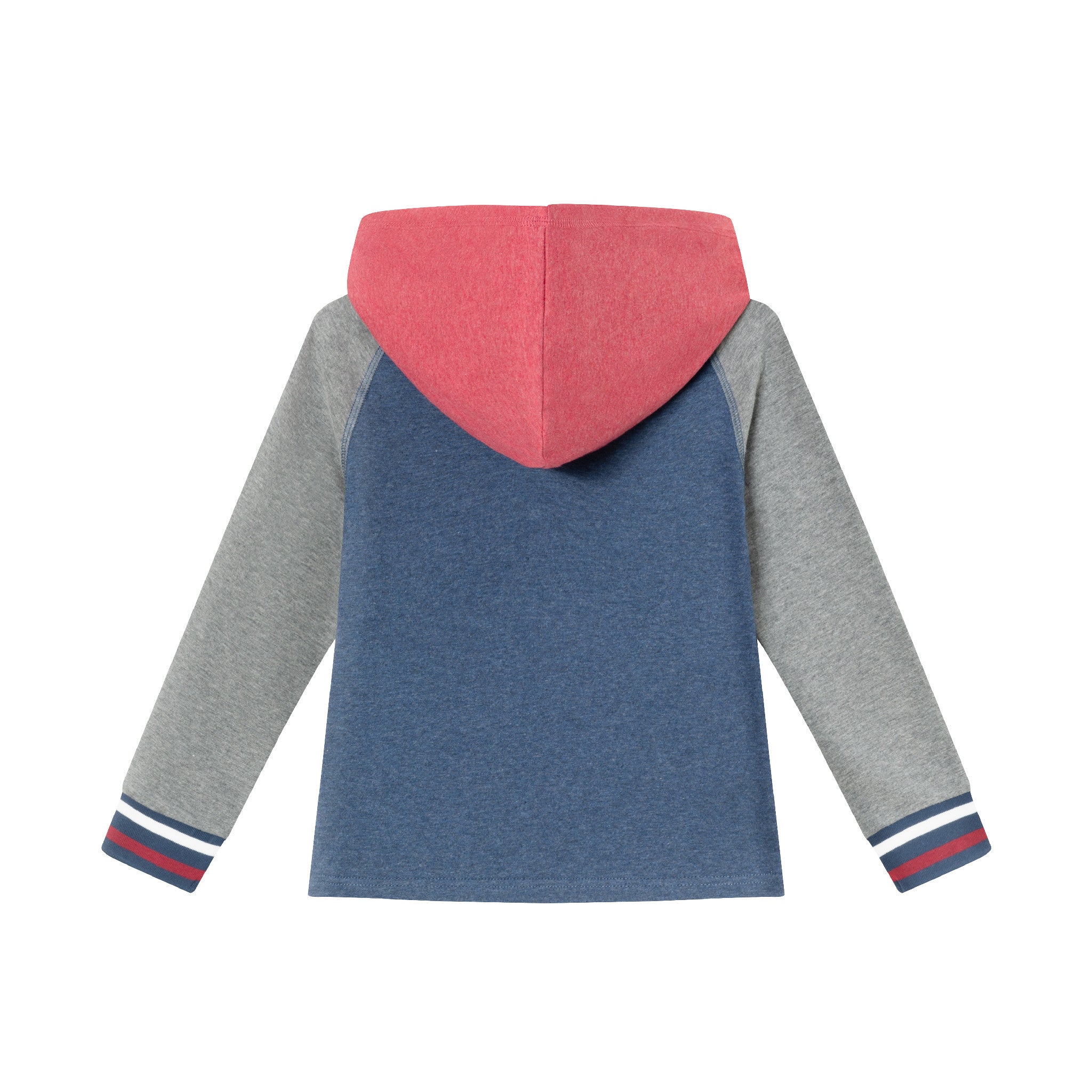 Kids Hooded Colorblocked Jersey Tee | Red Navy & Heater Grey