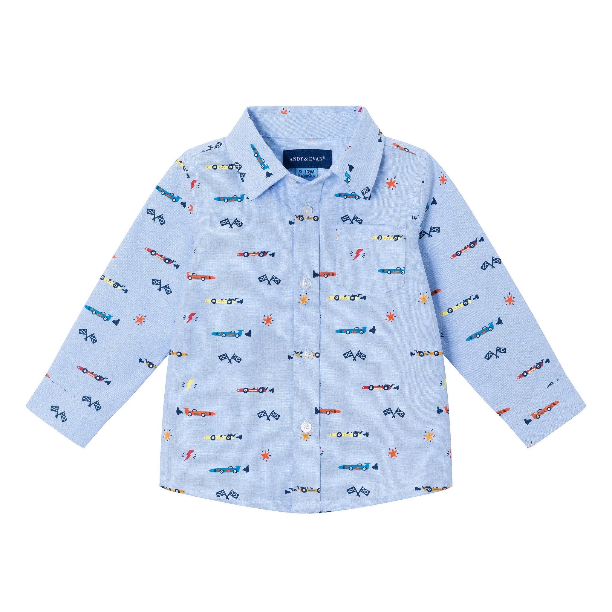 Infant (9-24m) Blue Chambray Buttondown Shirt | Racecars