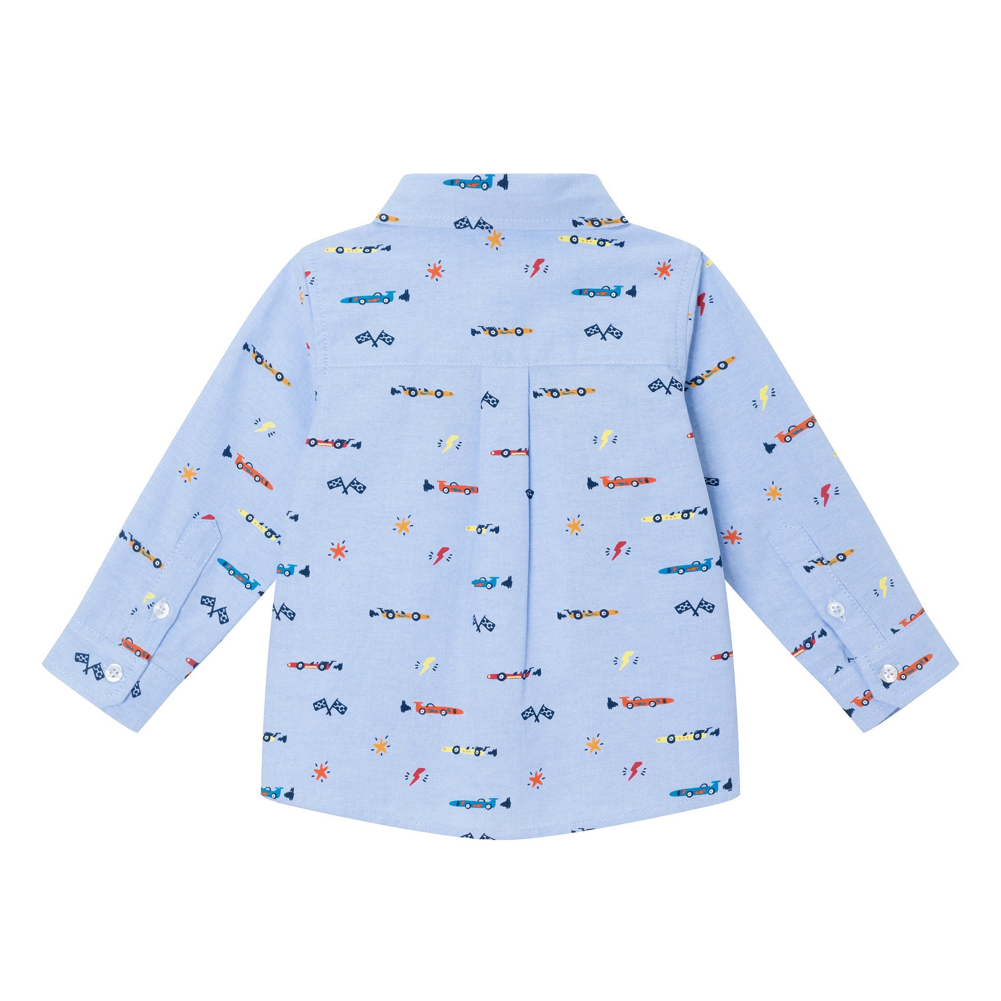 Infant (9-24m) Blue Chambray Buttondown Shirt | Racecars