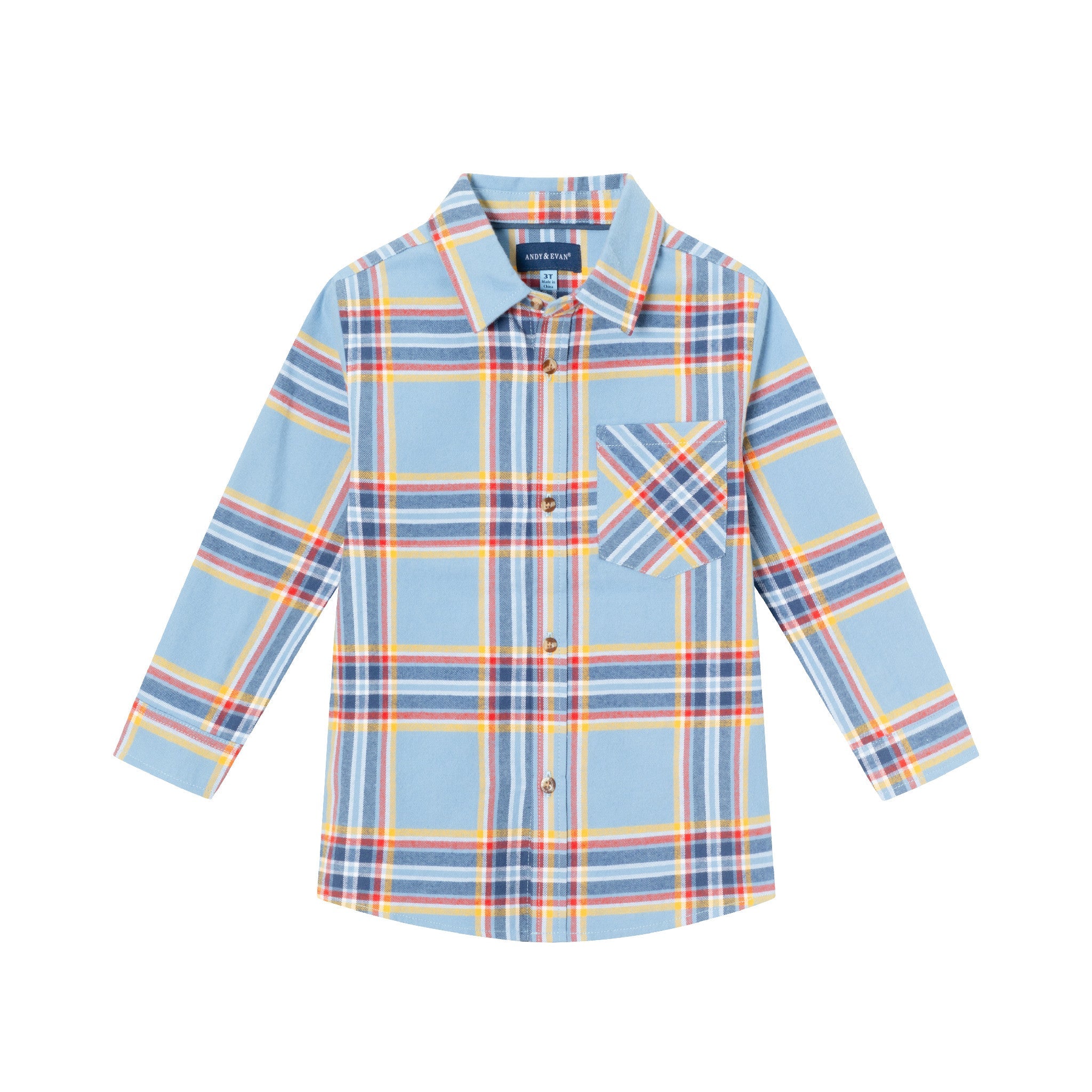 Kids Brushed Twill Buttondown | Blue Plaid