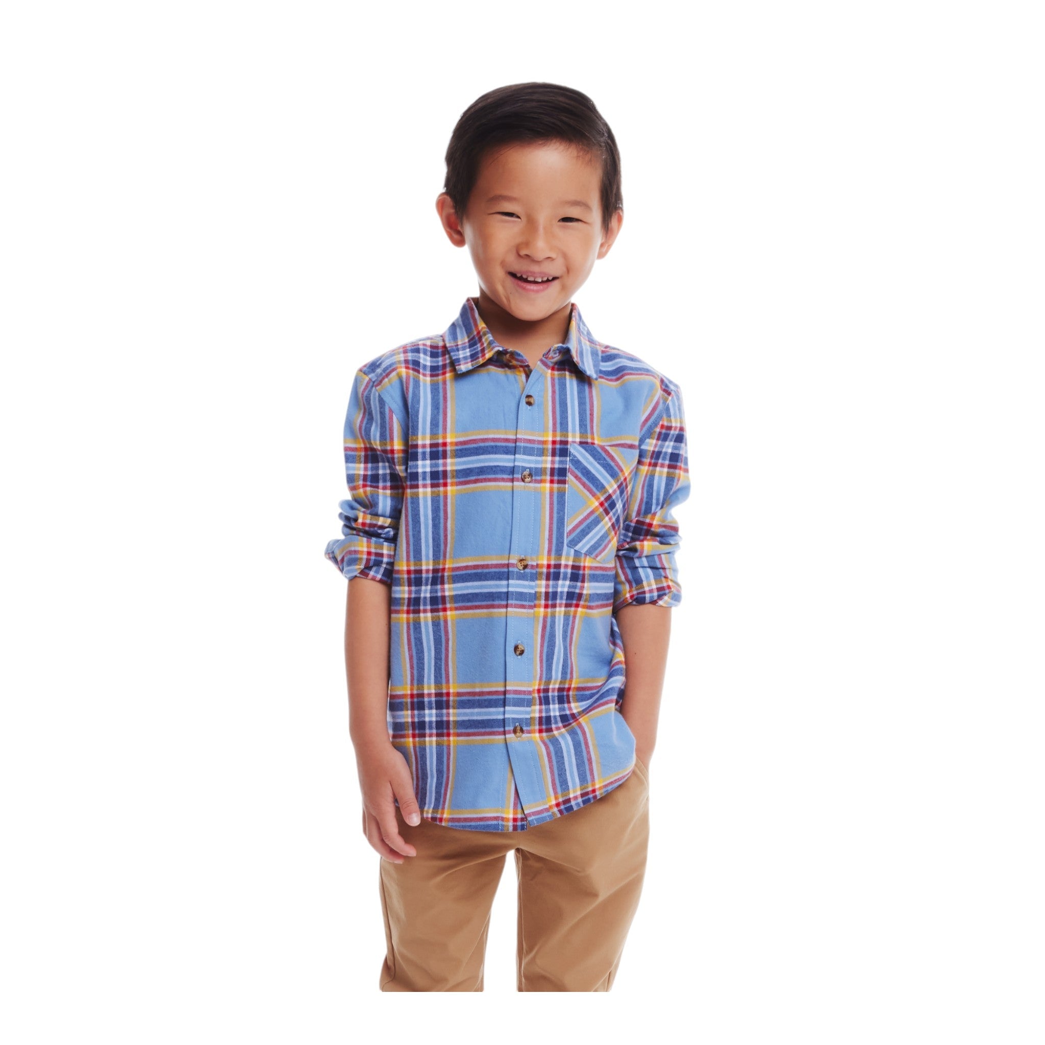 Kids Brushed Twill Buttondown | Blue Plaid