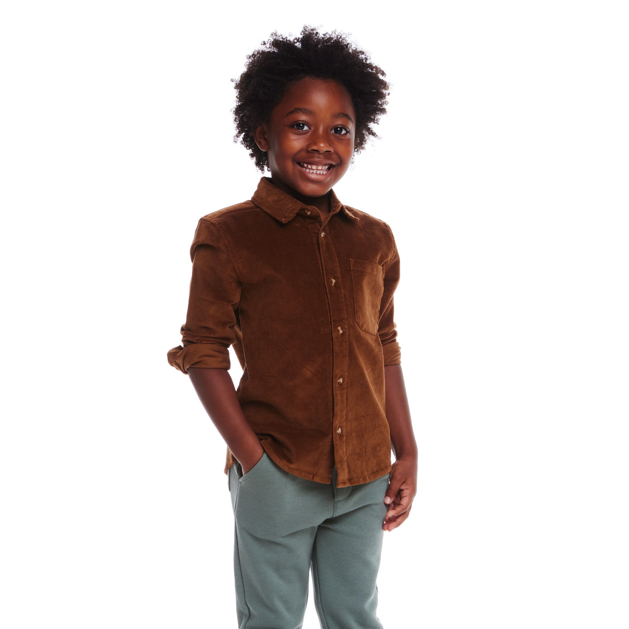 Kids Garment Washed Cord Buttondown | Brown