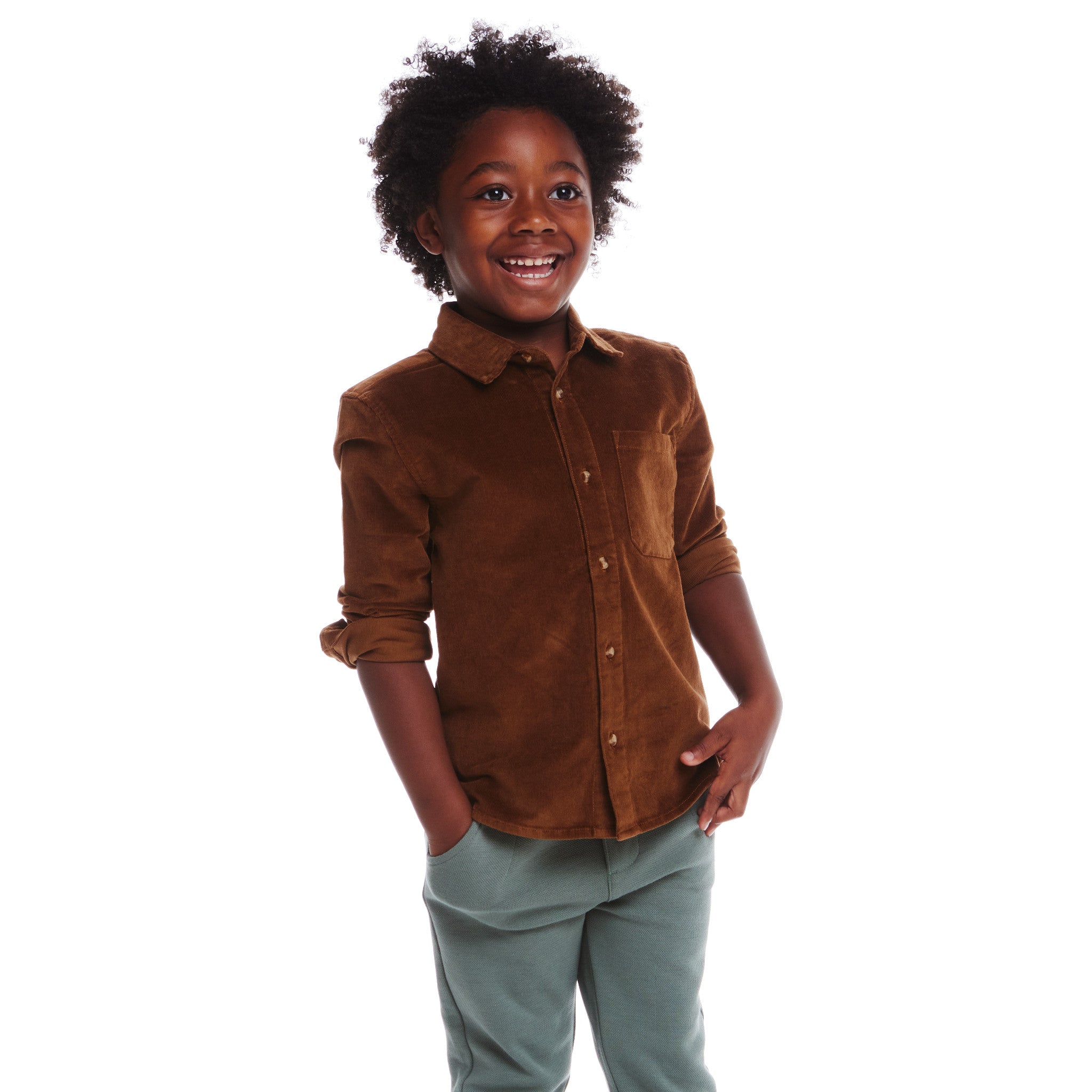 Kids Garment Washed Cord Buttondown | Brown