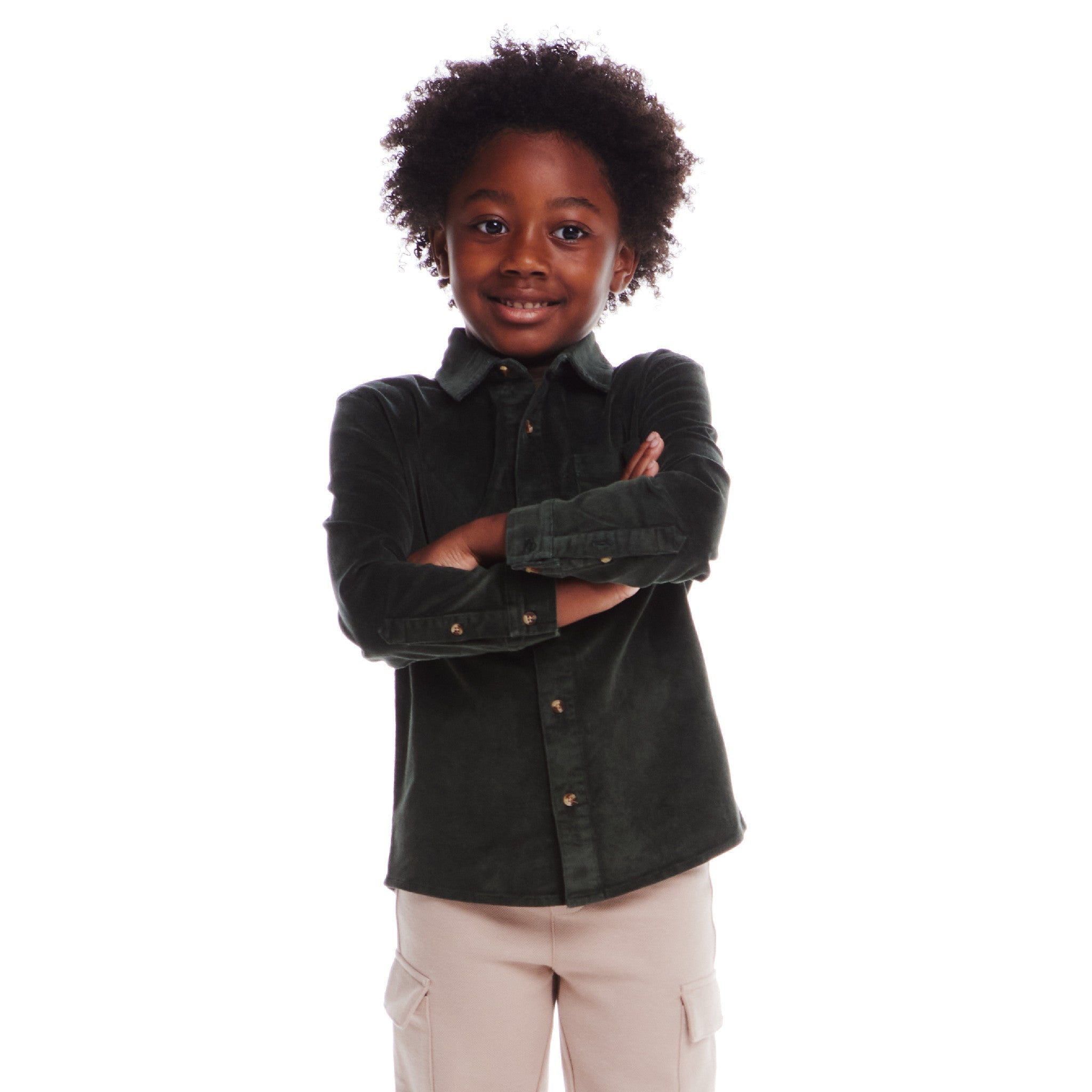 Kids Garment Washed Cord Buttondown | Green