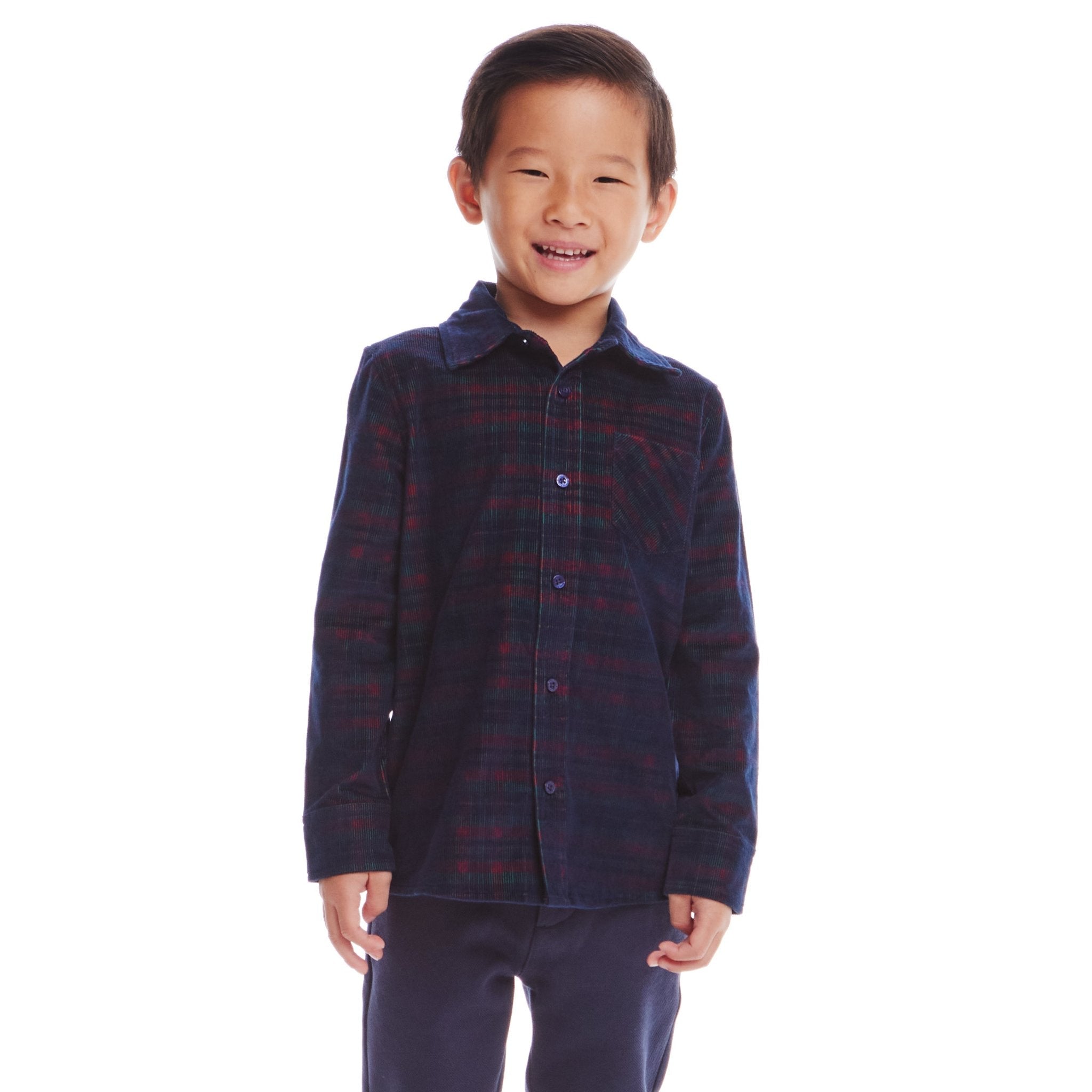 Kids Cord Buttondown | Red Plaid