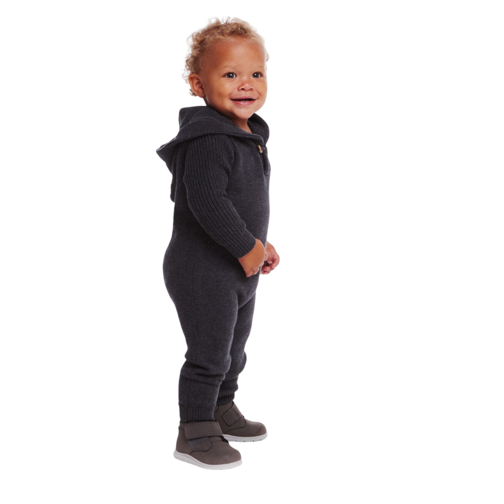 Infant Hooded Toggle Sweater Romper | Charcoal