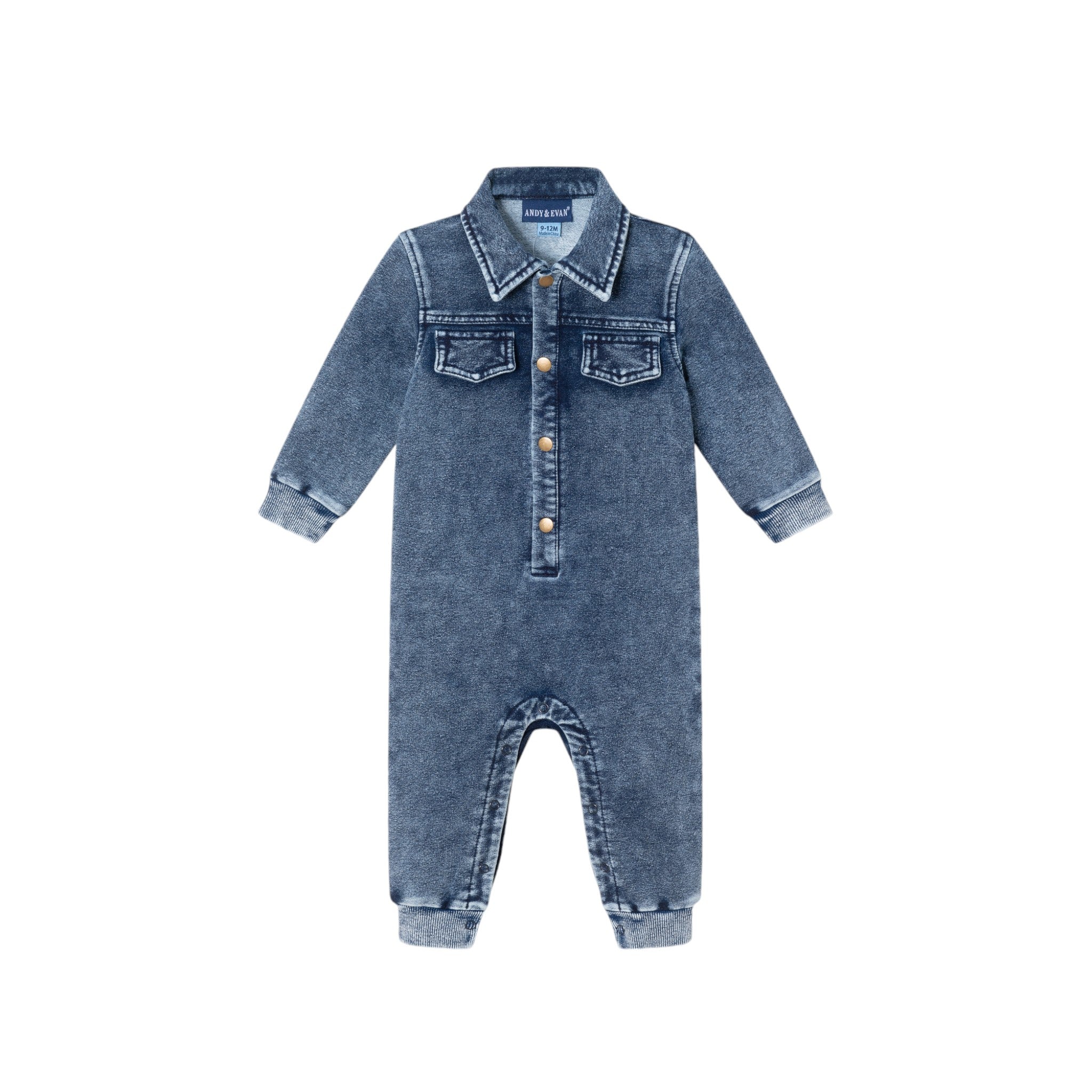 Infant Knit Shirt Romper | Blue Denim