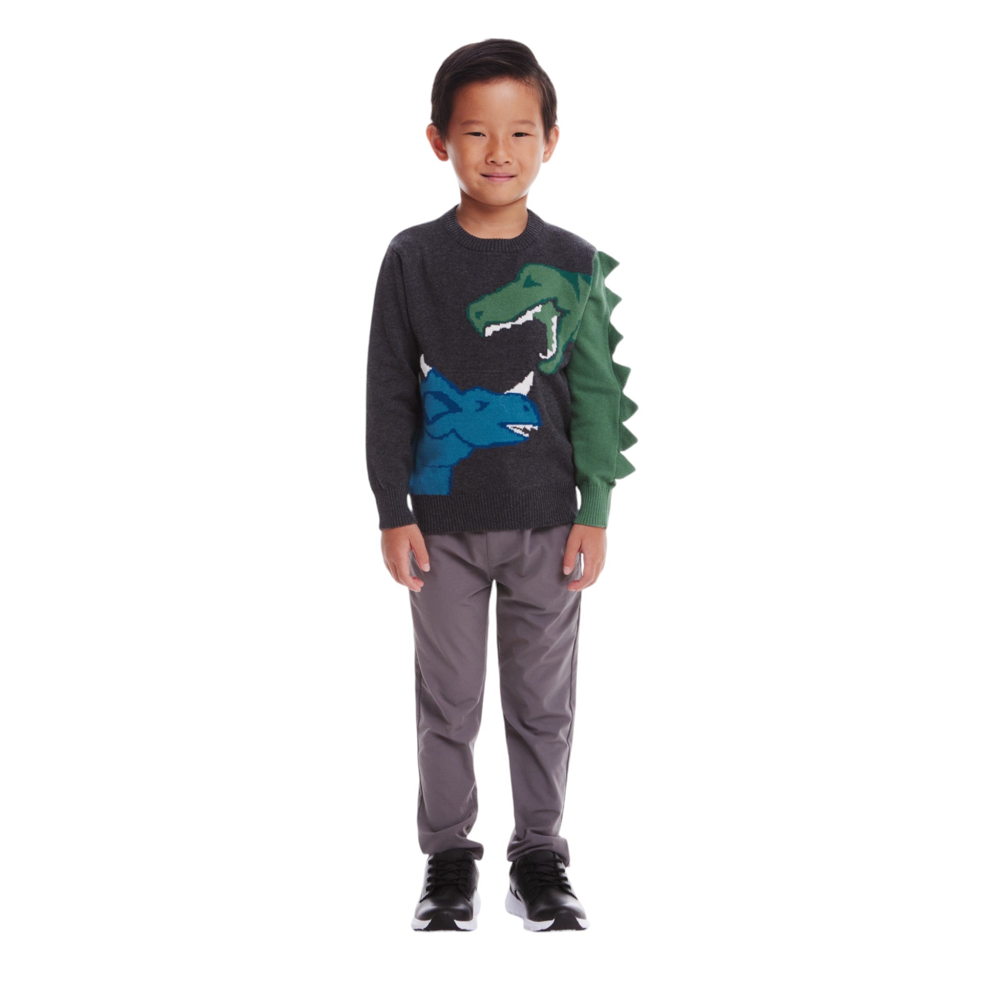 Kids Graphic Sweater | Charcoal Dinosaur