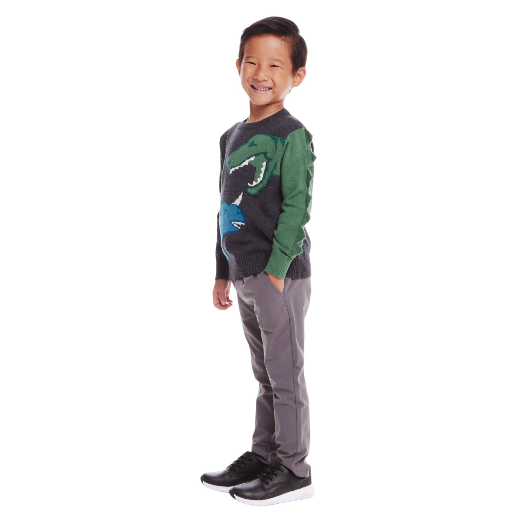 Kids Graphic Sweater | Charcoal Dinosaur