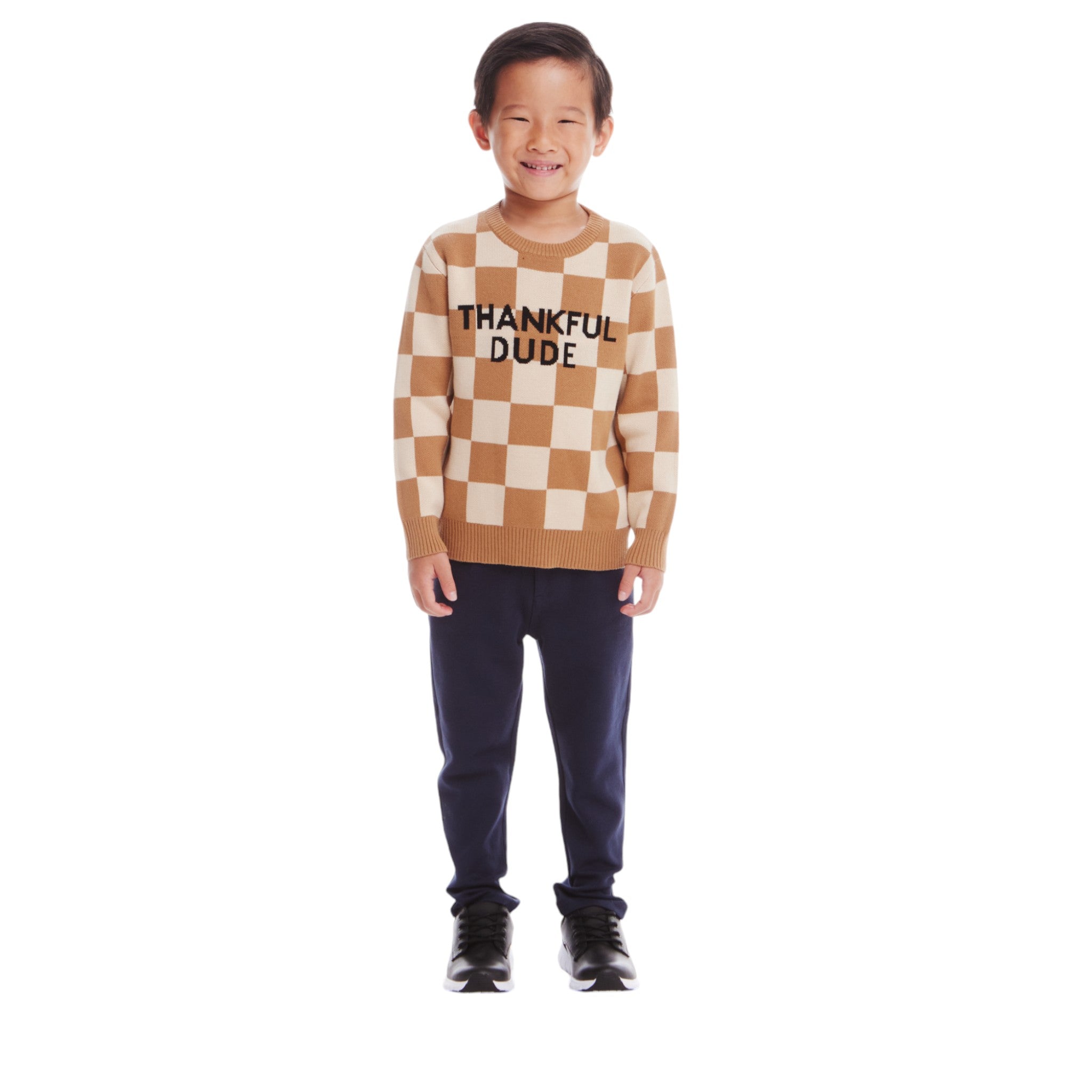 Kids Thankful Dude Sweater | Checkered