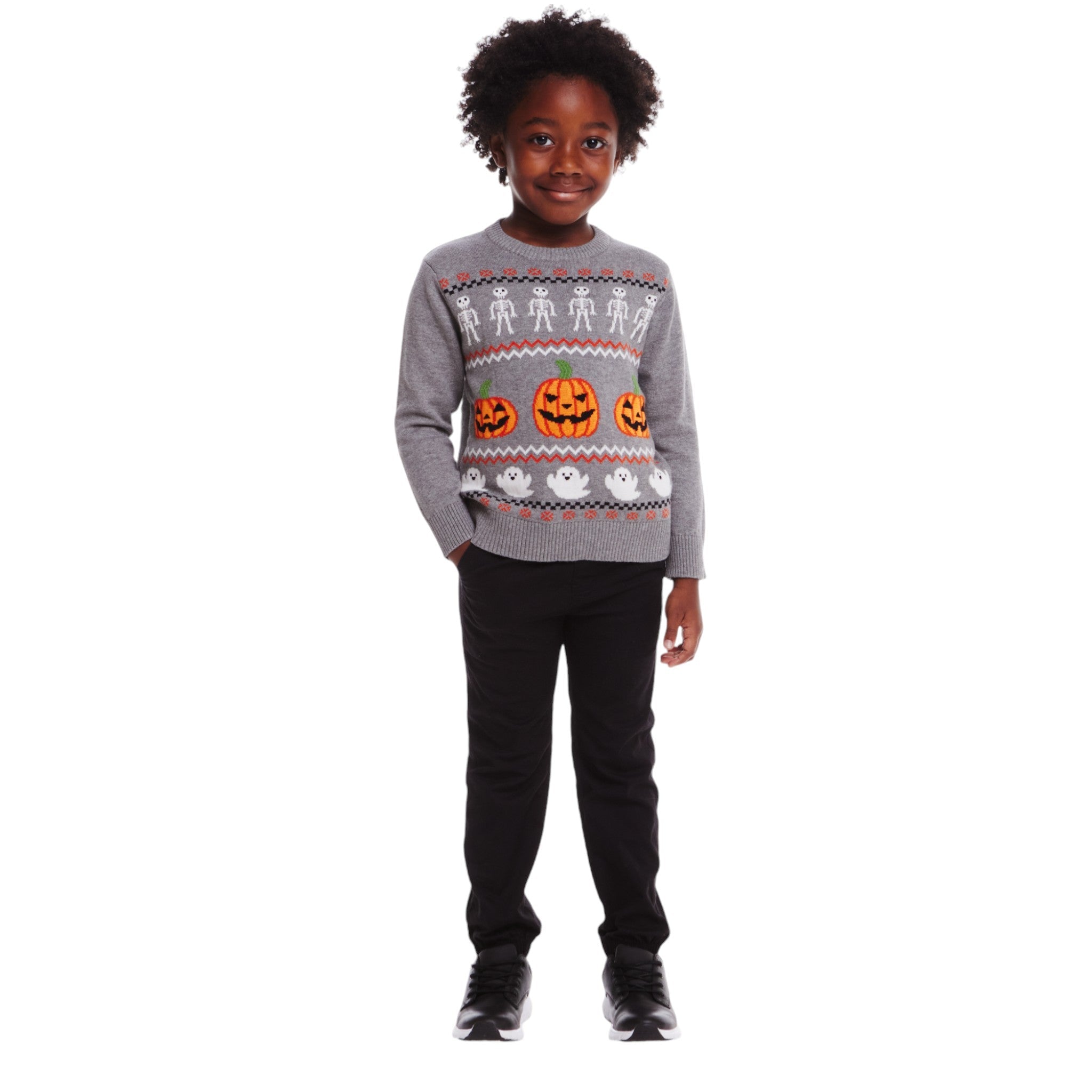 Kids Intarsia Halloween Sweater | Spooky Fair Isle