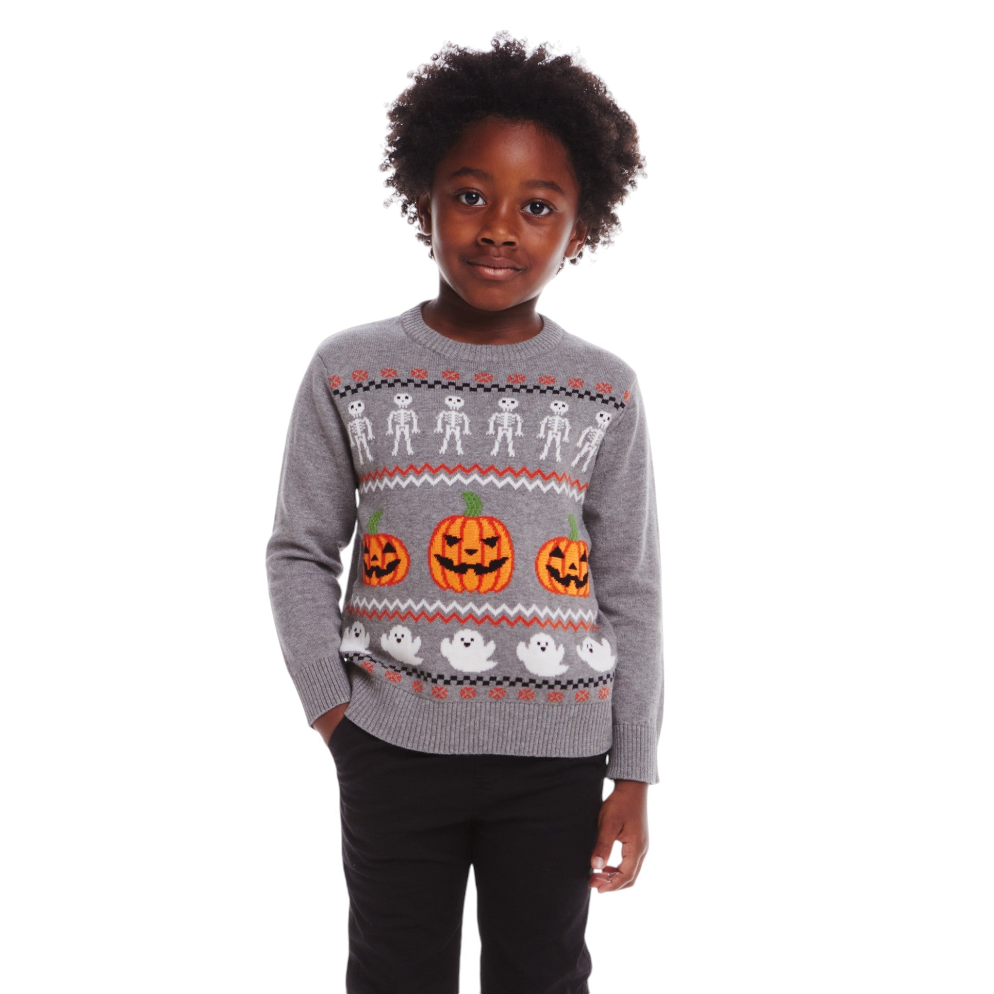 Kids Intarsia Halloween Sweater | Spooky Fair Isle