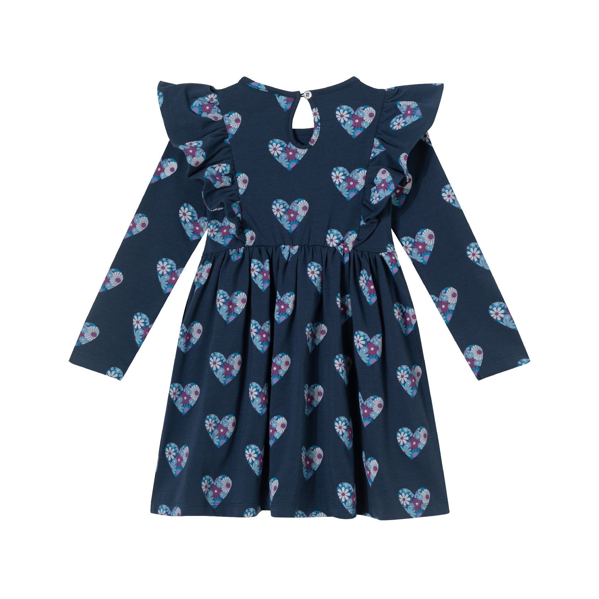 Kids (2-6x) Navy Heather Printed Jersey Dress | Floral Hearts