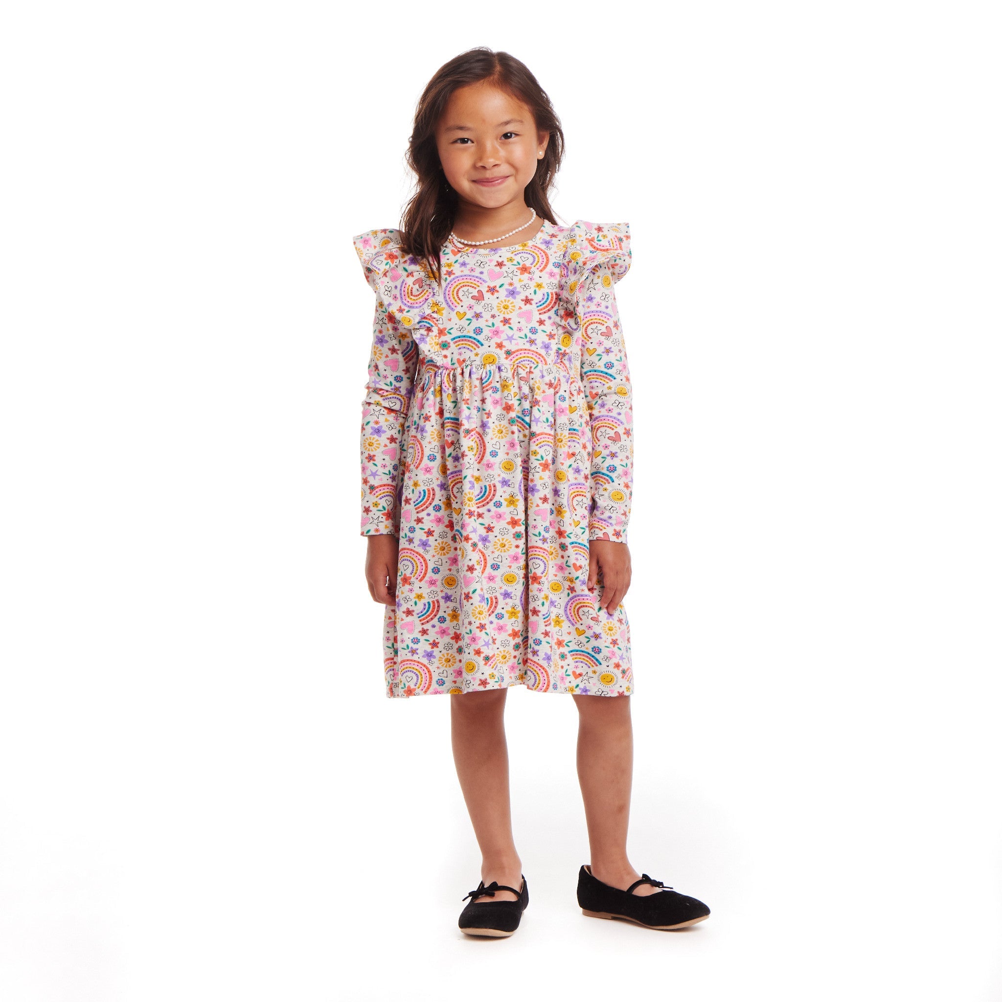 Kids Oatmeal Heather Printed Jersey Dress | Rainbow Flowers