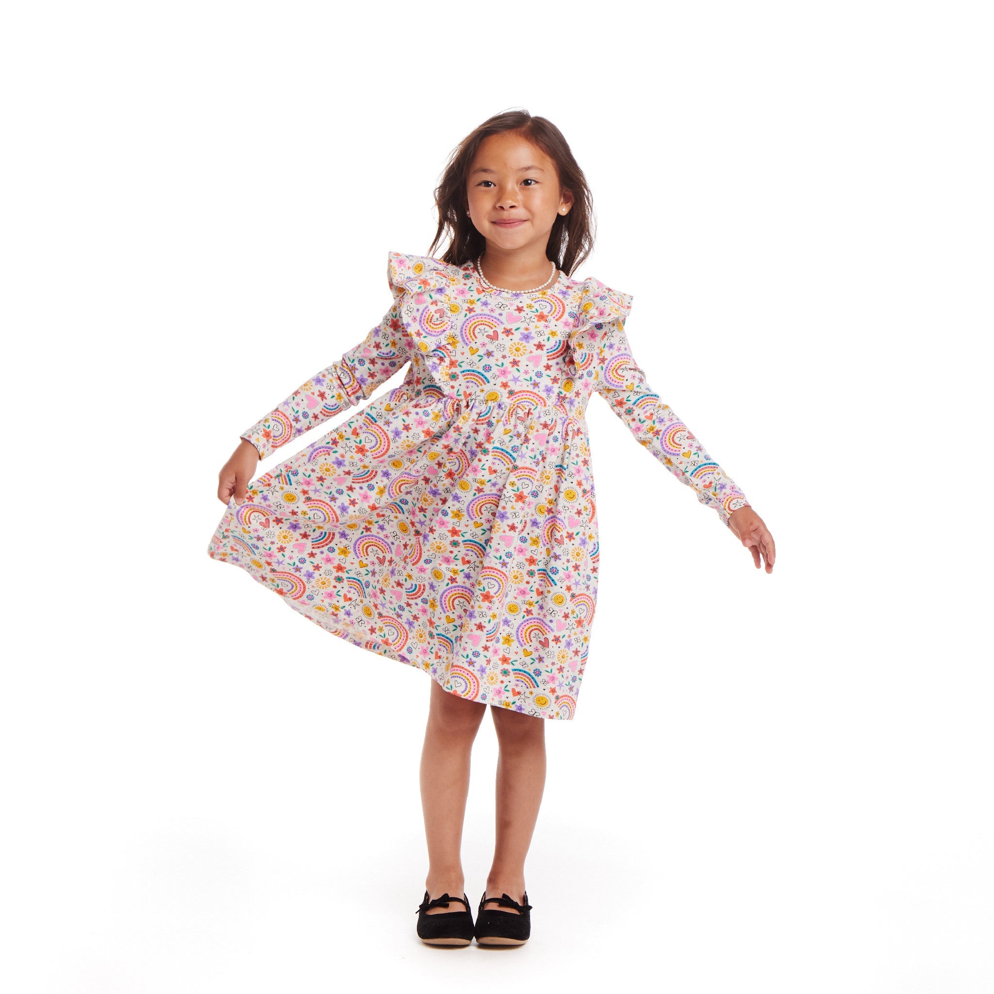 Kids Oatmeal Heather Printed Jersey Dress | Rainbow Flowers