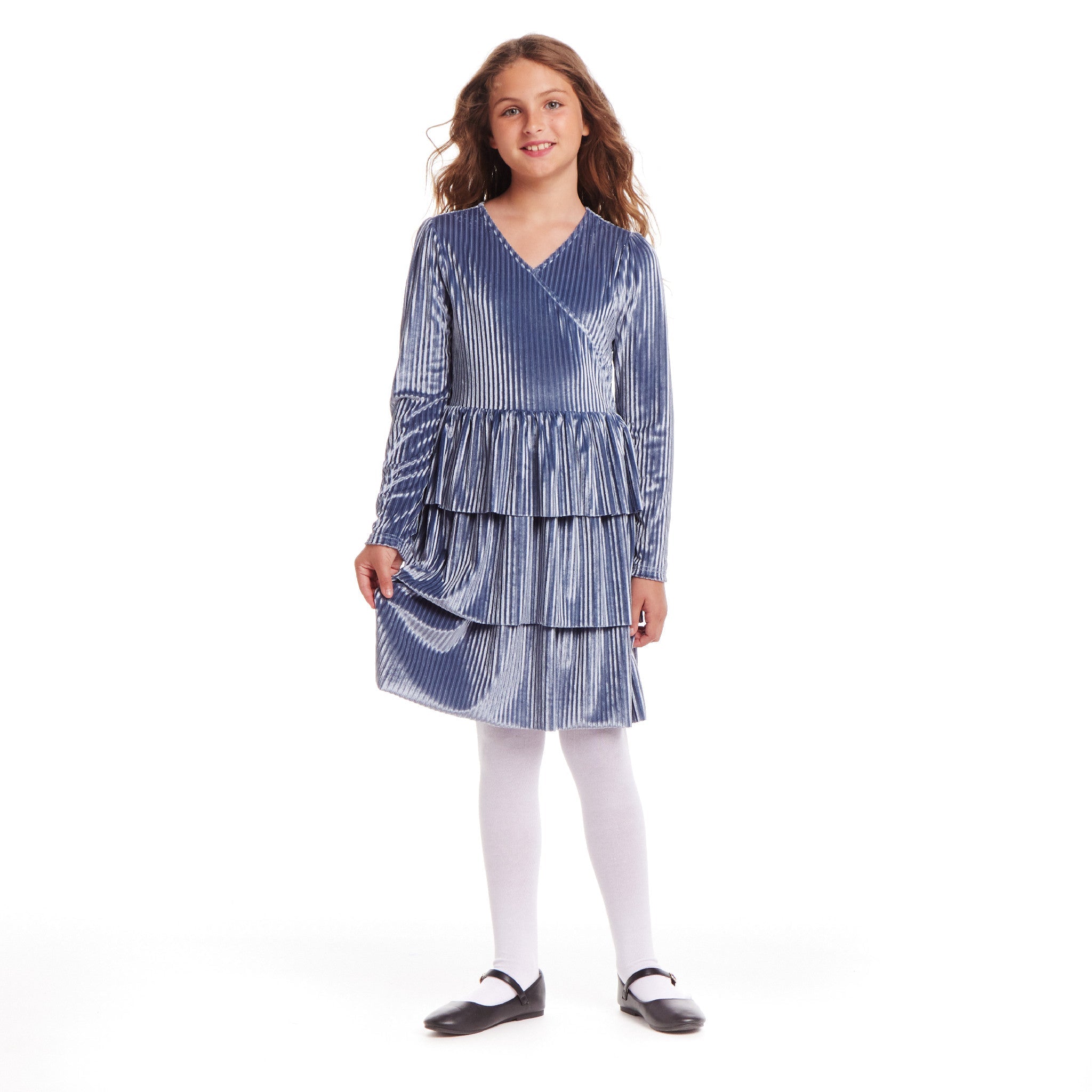 Kids (7-16) Lurex Tiered Dress | Periwinkle Velvet