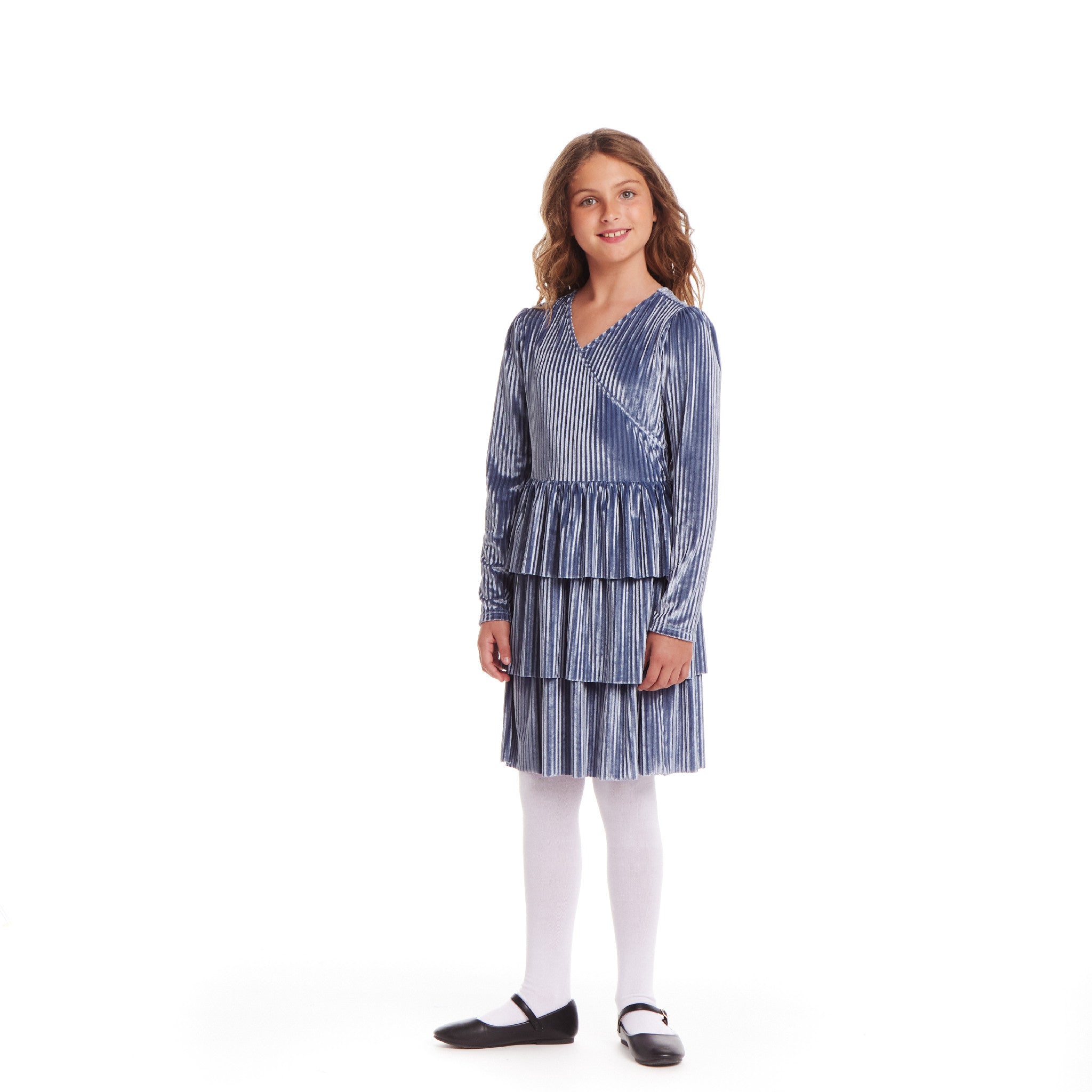 Kids (7-16) Lurex Tiered Dress | Periwinkle Velvet