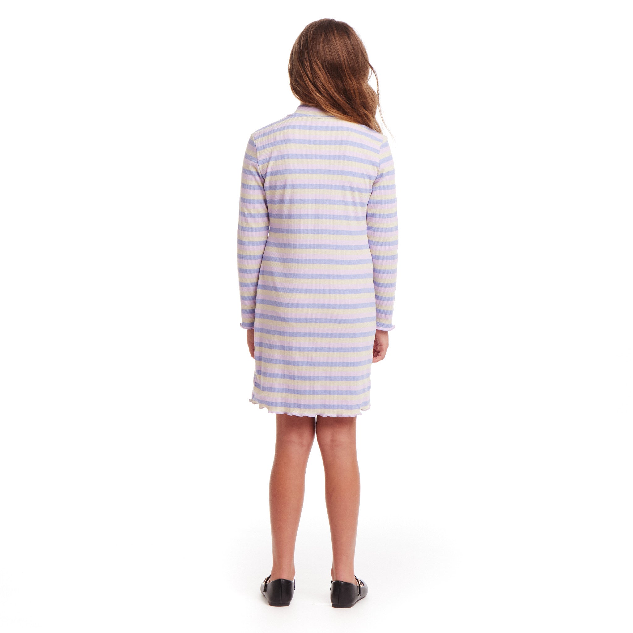 Kids (7-16) Knit Striped Mock Neck Dress | Mauve Purple