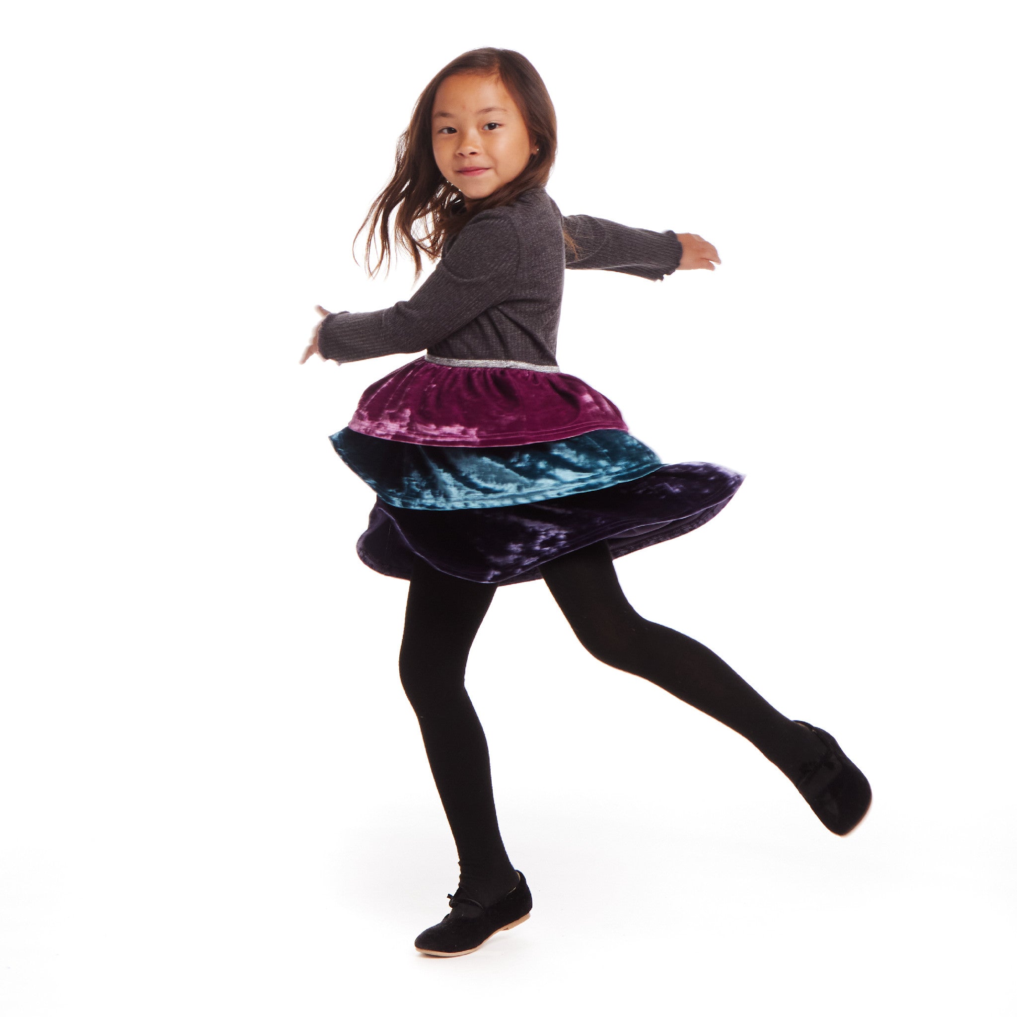 Kids Crushed Velvet Tiered Dress | Multicolor