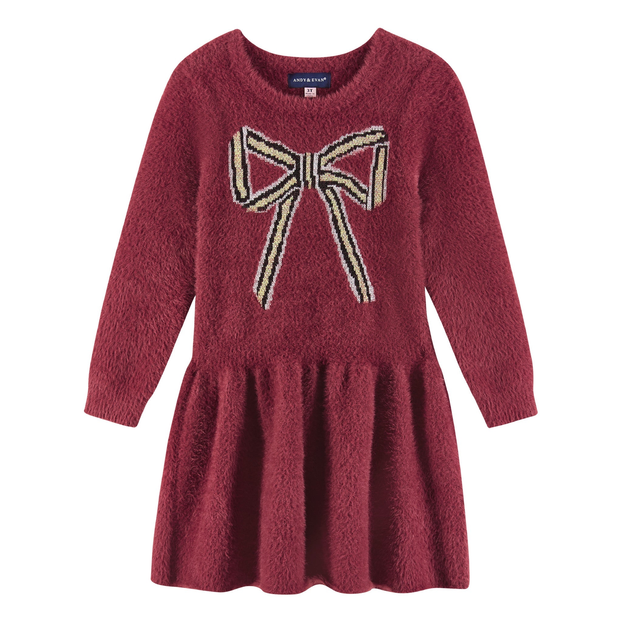 Kids Eyelash Sweater Dress | Red Bow