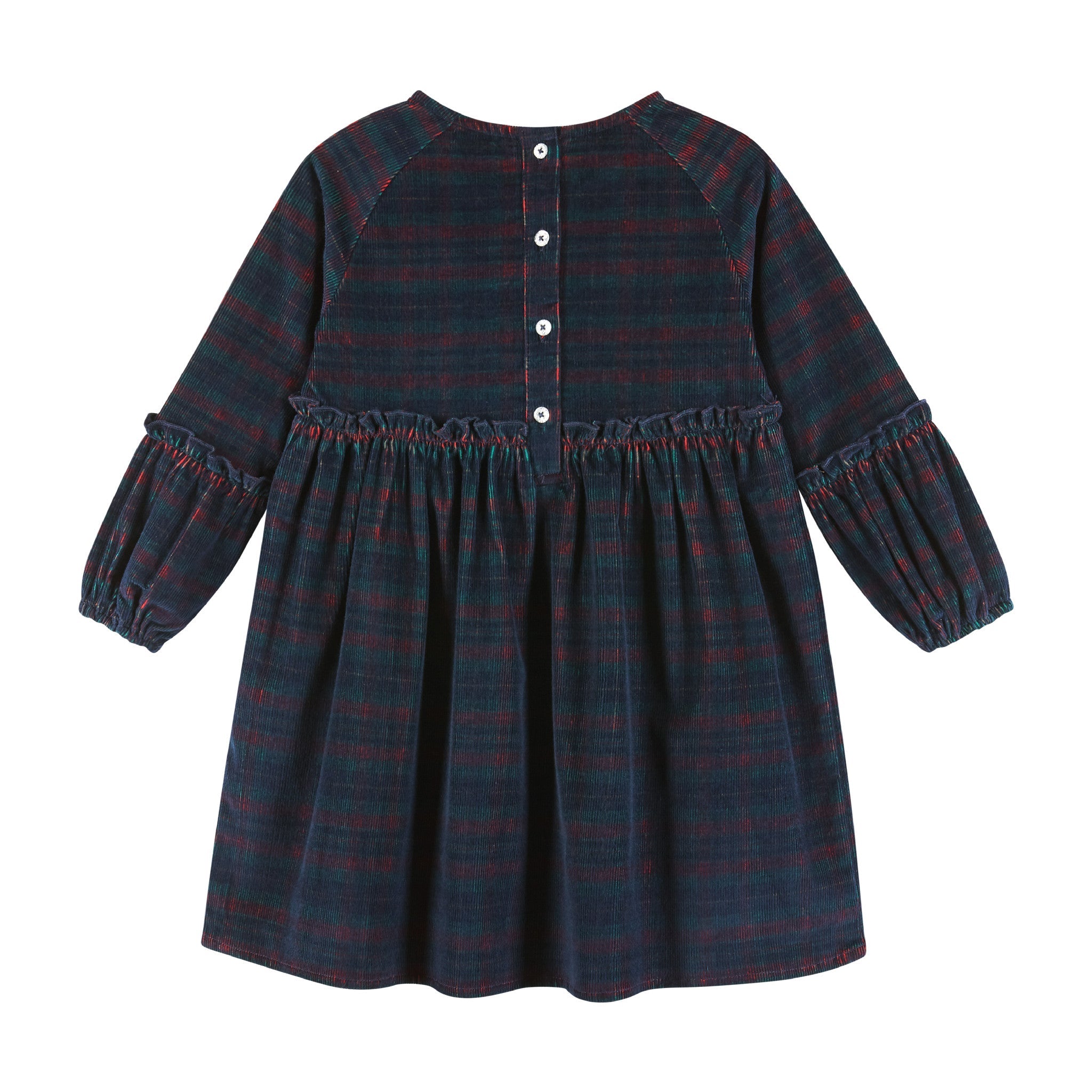 Kids Stretch Corduroy Ruffle Dress | Red Plaid