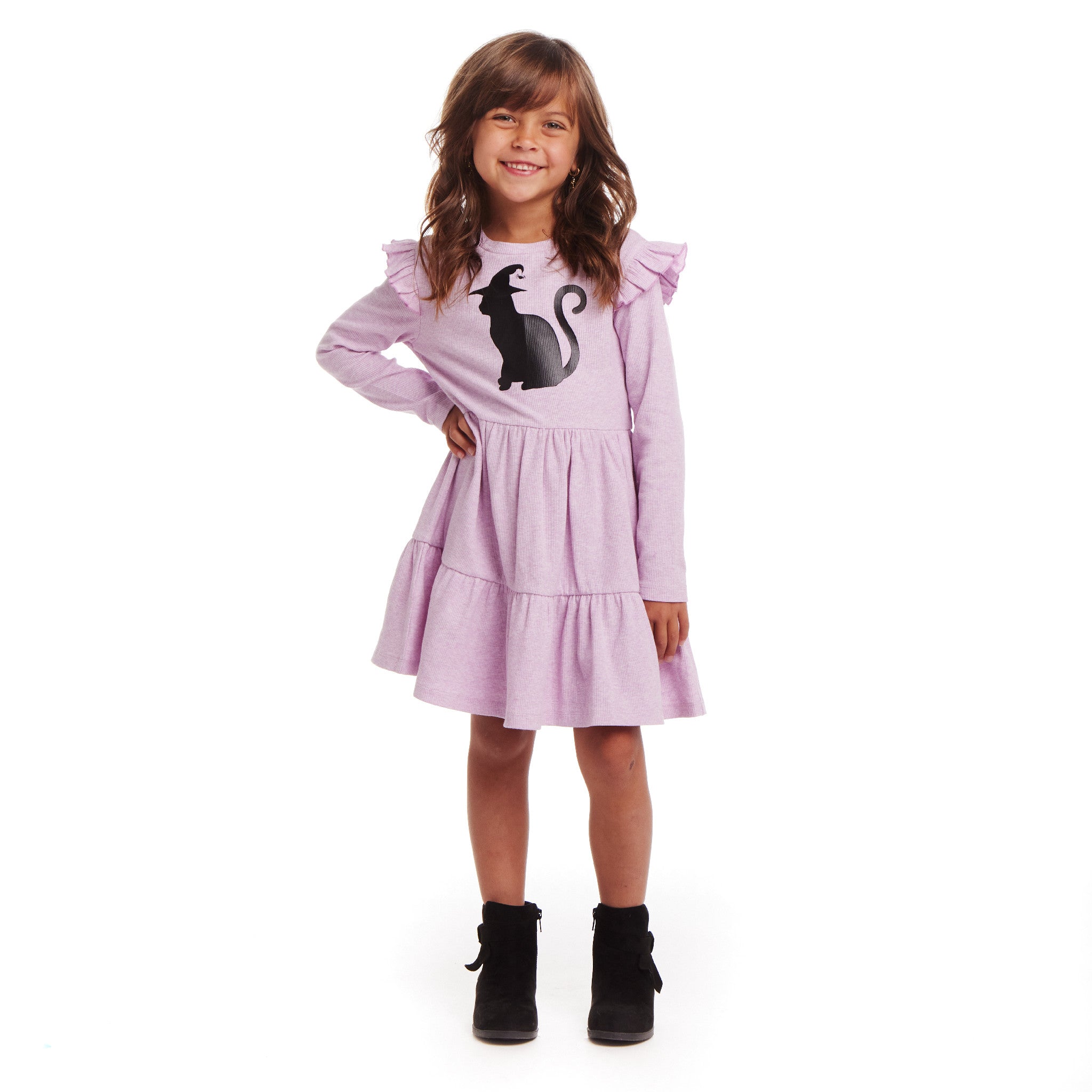 Kids Purple Jersey Dress | Black Cat